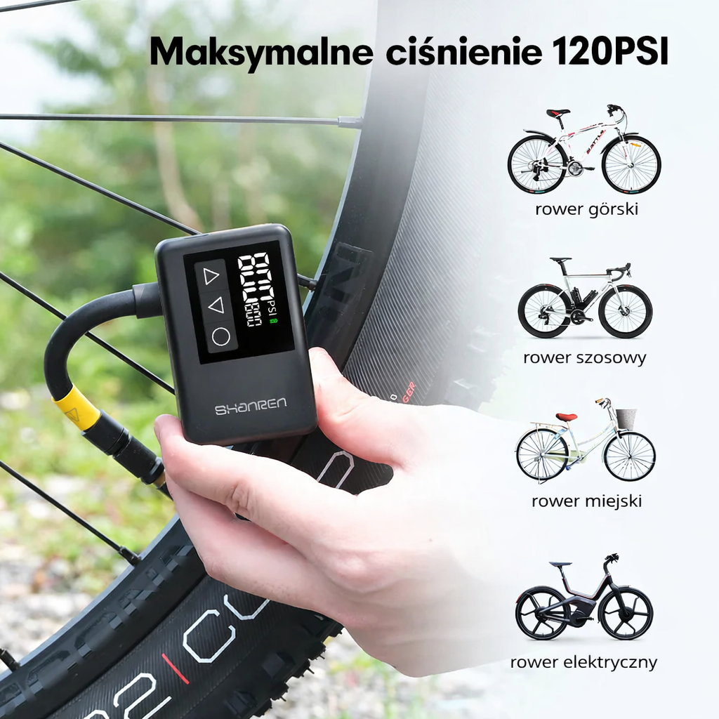 Pompka elektryczna do roweru 120 PSI – szybkie pompowanie opon i piłek