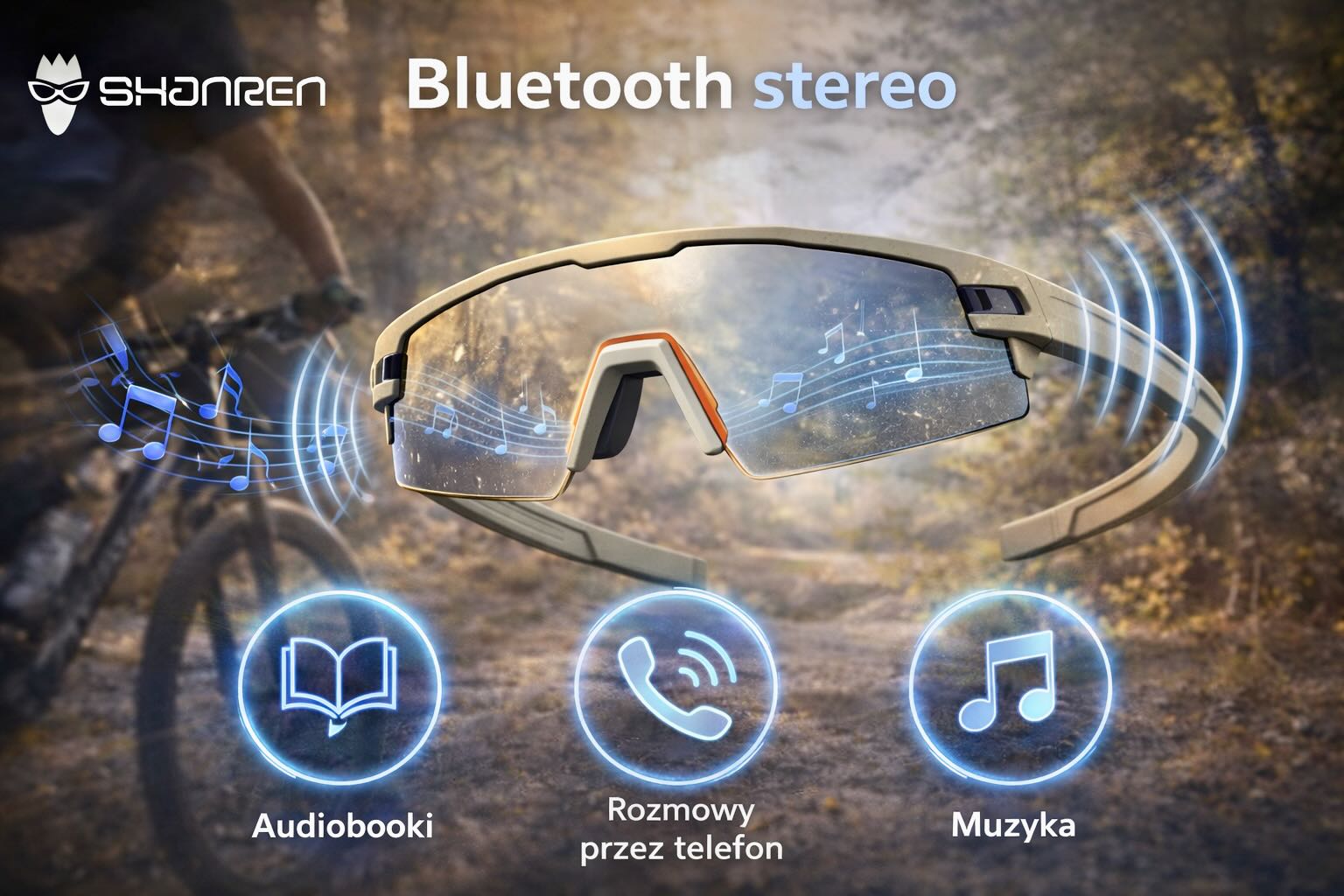 Bluetooth w okularach muzyka audiobooki rozmowy telefoniczne