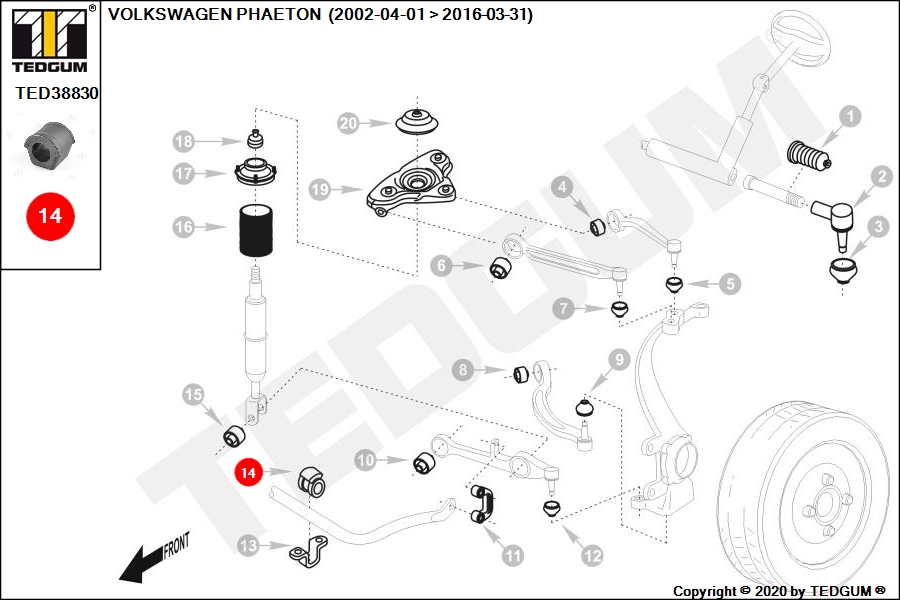 VW PHAETON GUMA STABILIZATORA PRZEDNIEGO
