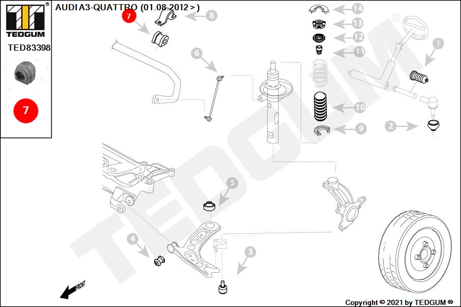 AUDI A3  GUMA STABILIZATORA PRZOD 8V