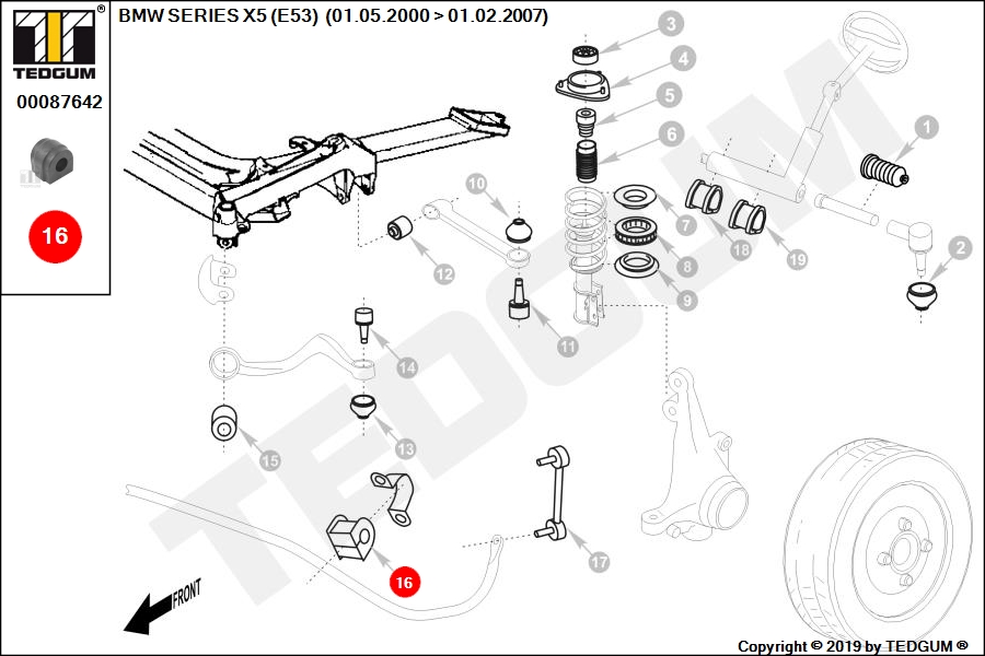 BMW X5 E53 GUMA STABILIZATORA PRZEDNIEGO E53 00-