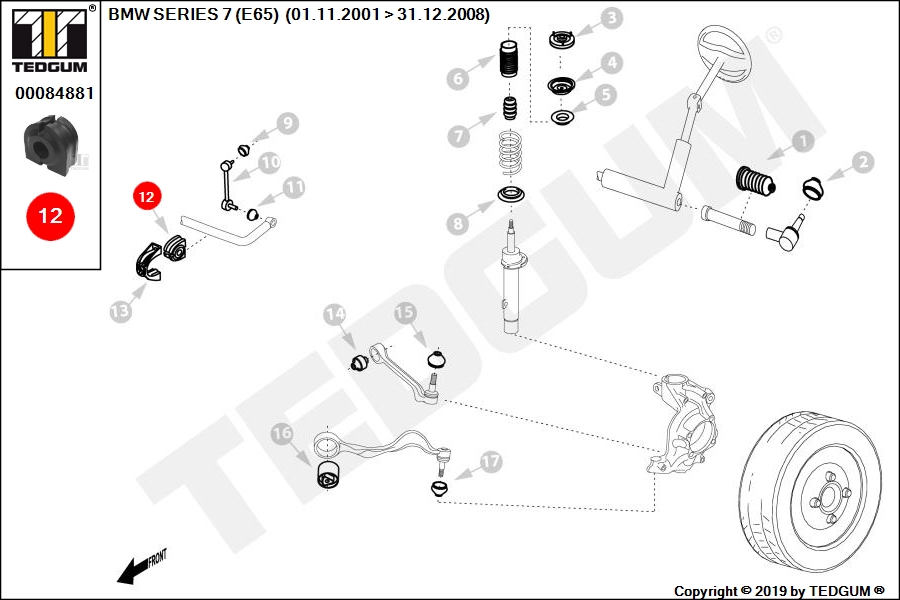 BMW 7 E65 GUMA STABILIZATORA PRZEDNIEGO E65 01-