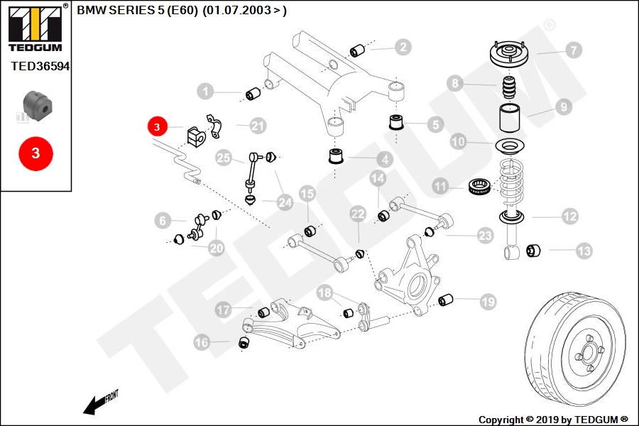BMW 5 E60 GUMA STABILIZATORA TYL 03-10