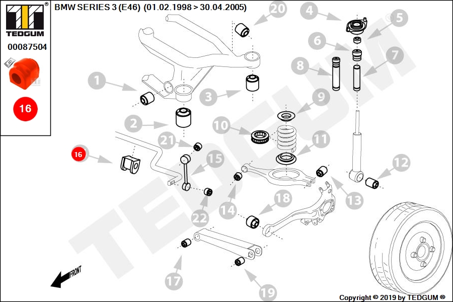 BMW 3 E46 PU TULEJA STABILIZATORA TYL E46 98-05