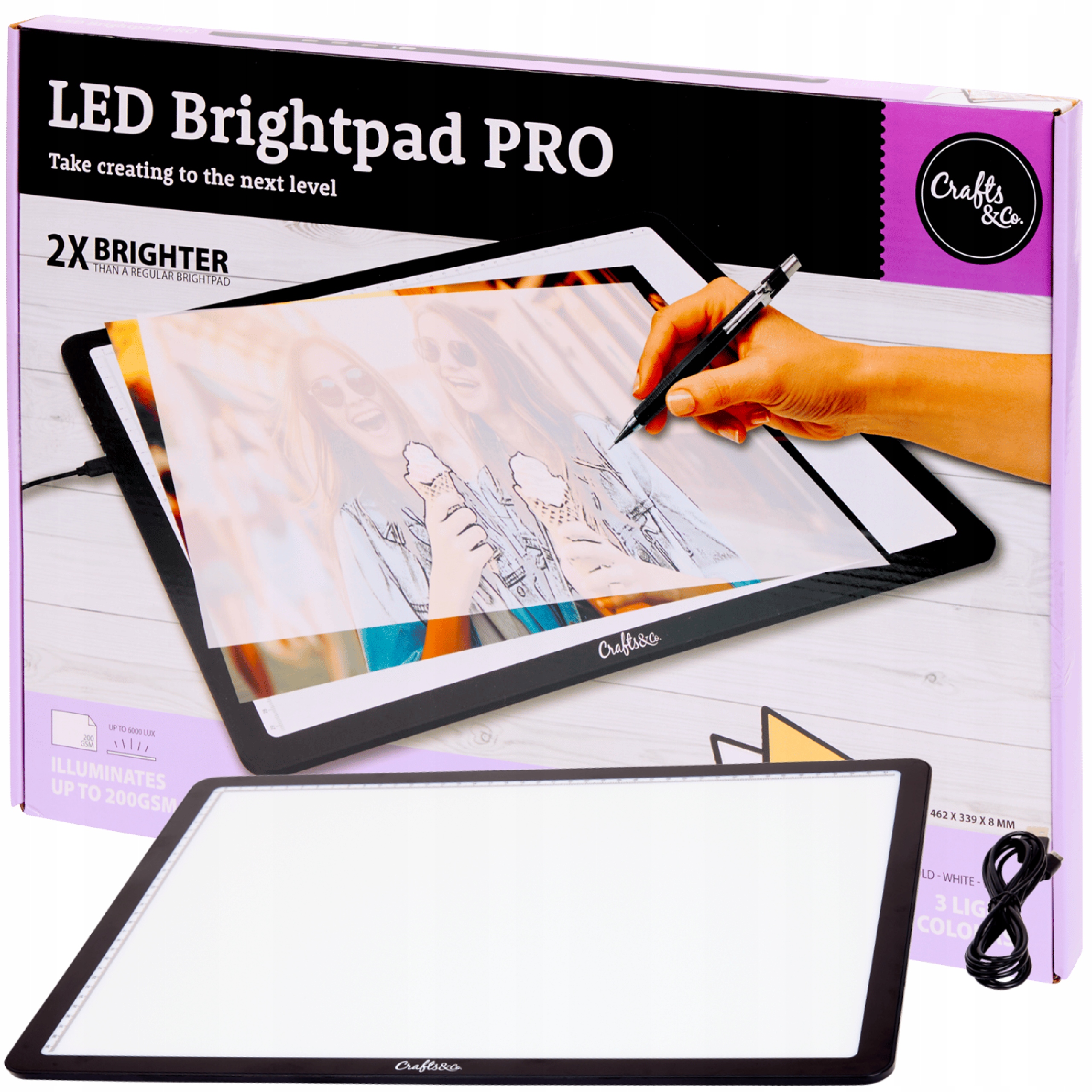 Podświetlana Deska Kreślarska A3 LED Crafts&Co z 3 Poziomami Jasności