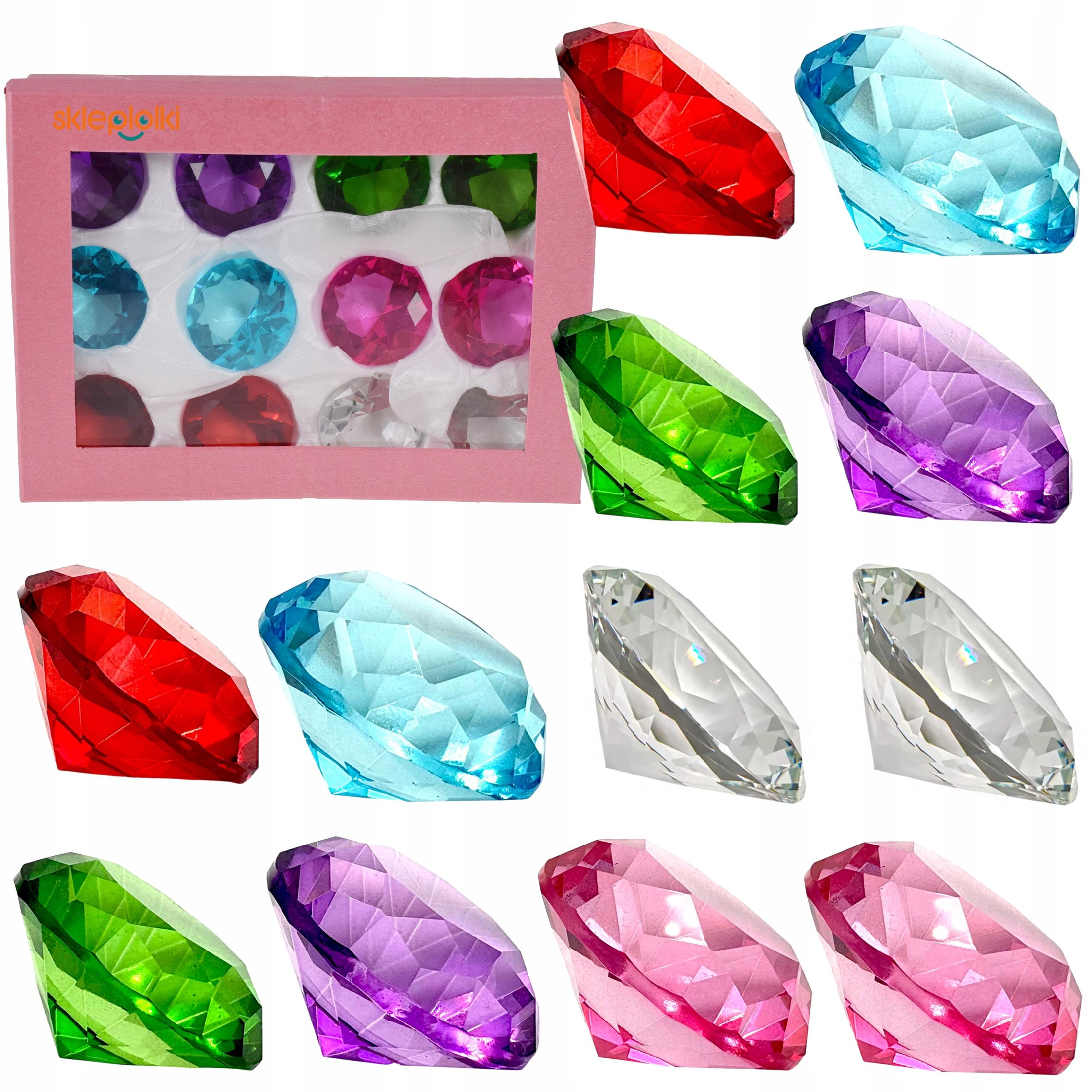 Kryształki dekoracyjne szklane zestaw 12szt średnica 5cm różnokolorowe