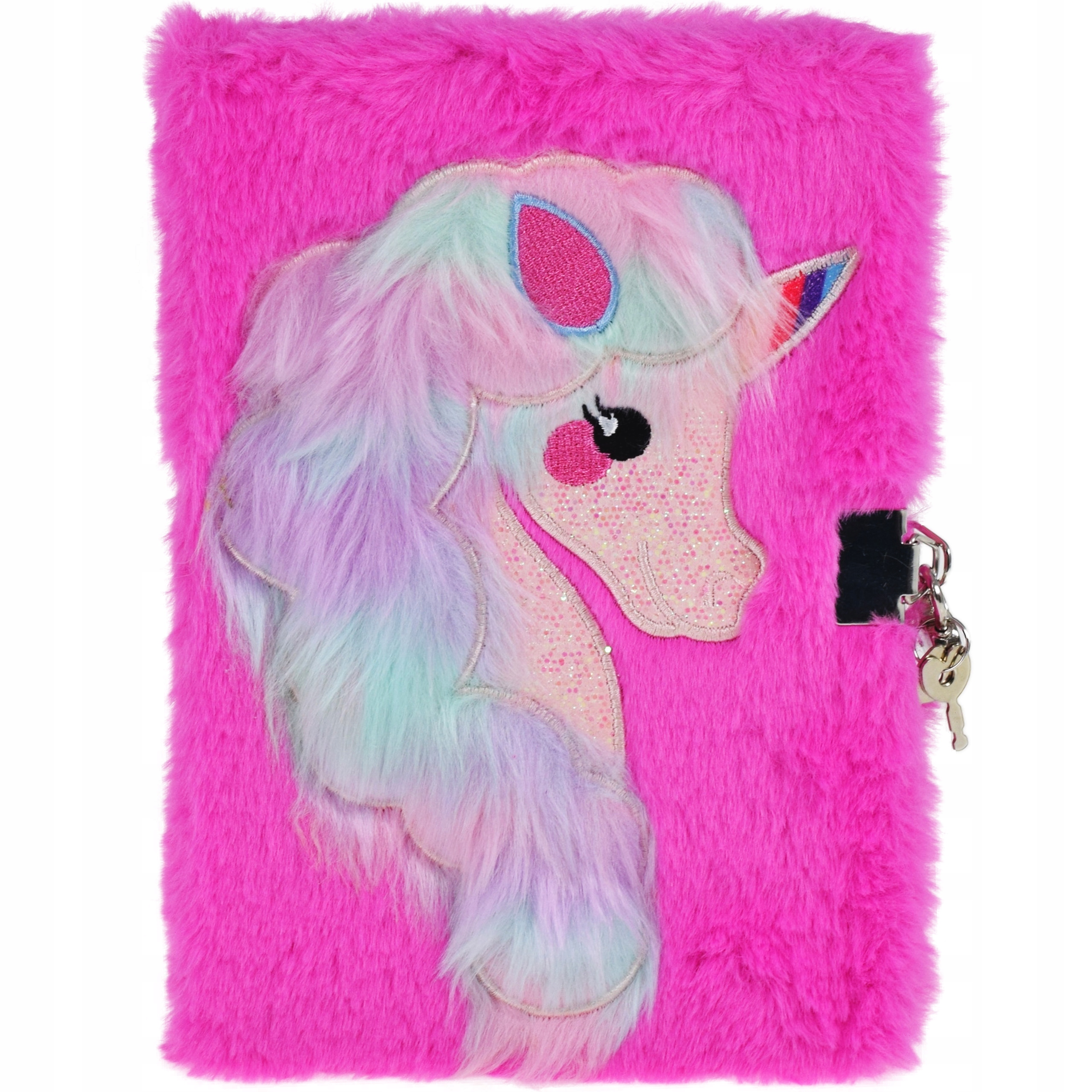 PAMIĘTNIK PLUSZOWY ZESZYT NOTATNIK Z KŁÓDKĄ JEDNOROŻEC SEKRETNIK DLA DZIECI