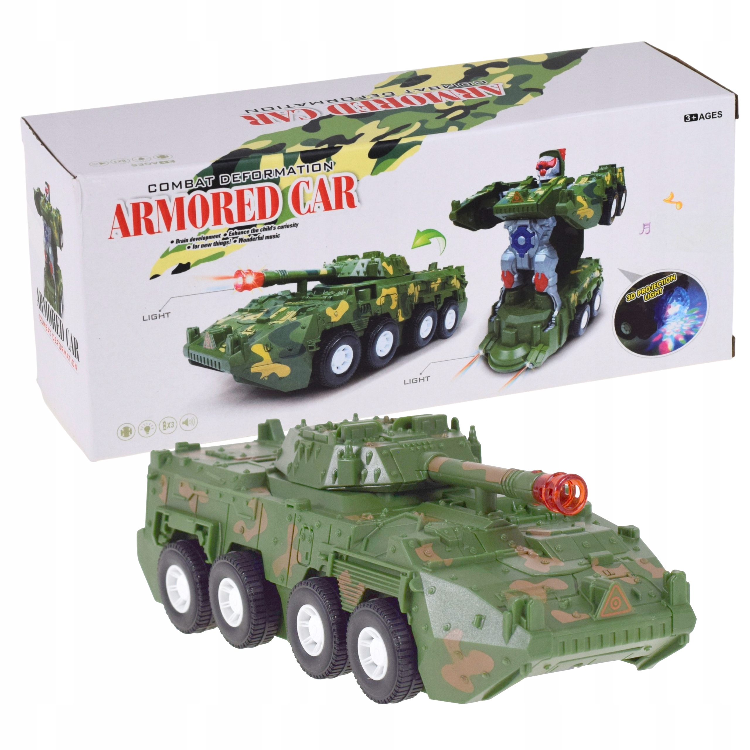 CZOŁG AUTO ROBOT AUTOBOT 2w1 POJAZD NA BATERIE ŚWIECI JEŹDZI DLA DZIECI