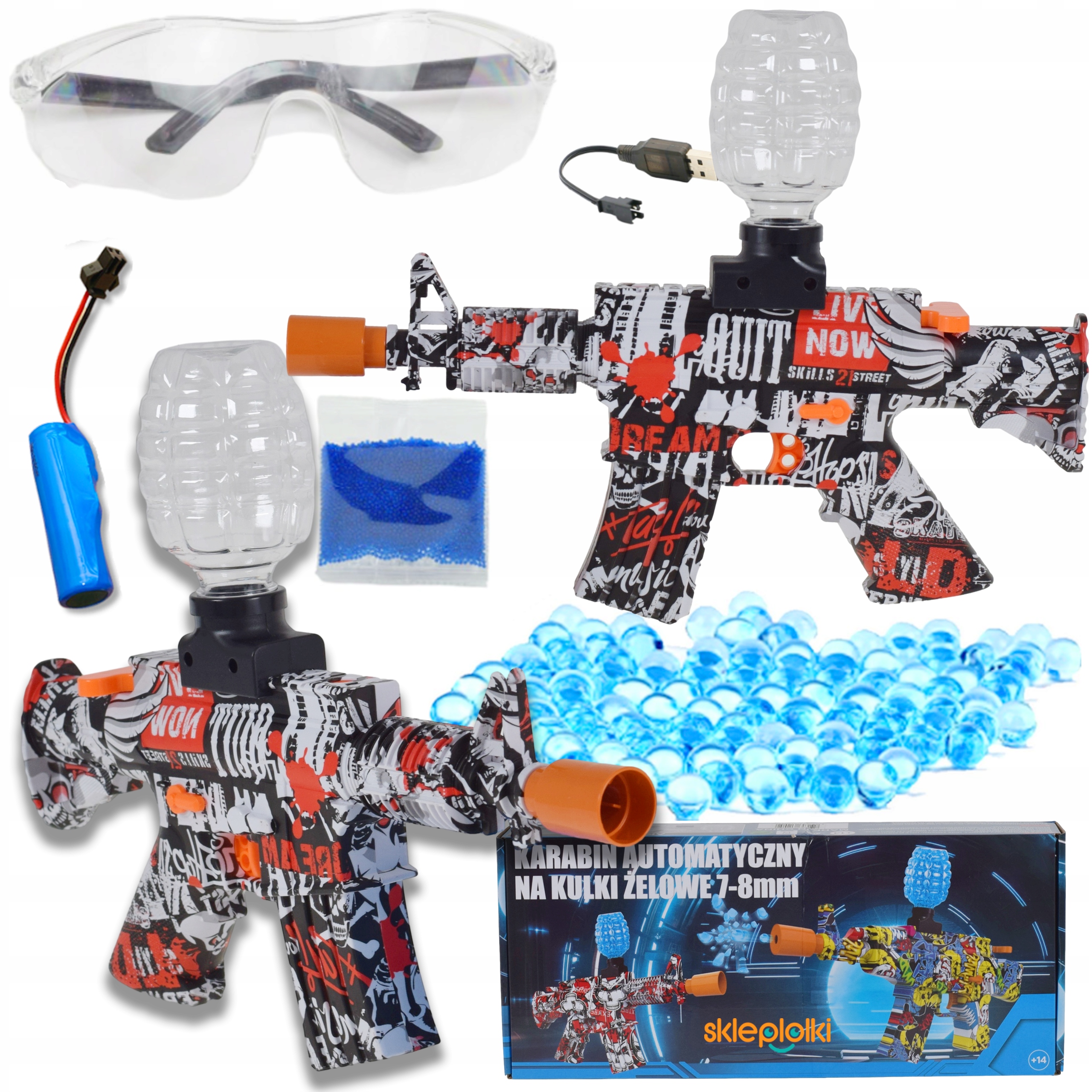 PISTOLET NA KULKI ŻELOWE WODNE AUTOMATYCZNY KARABIN DUŻY ZESTAW AKUMULATOR