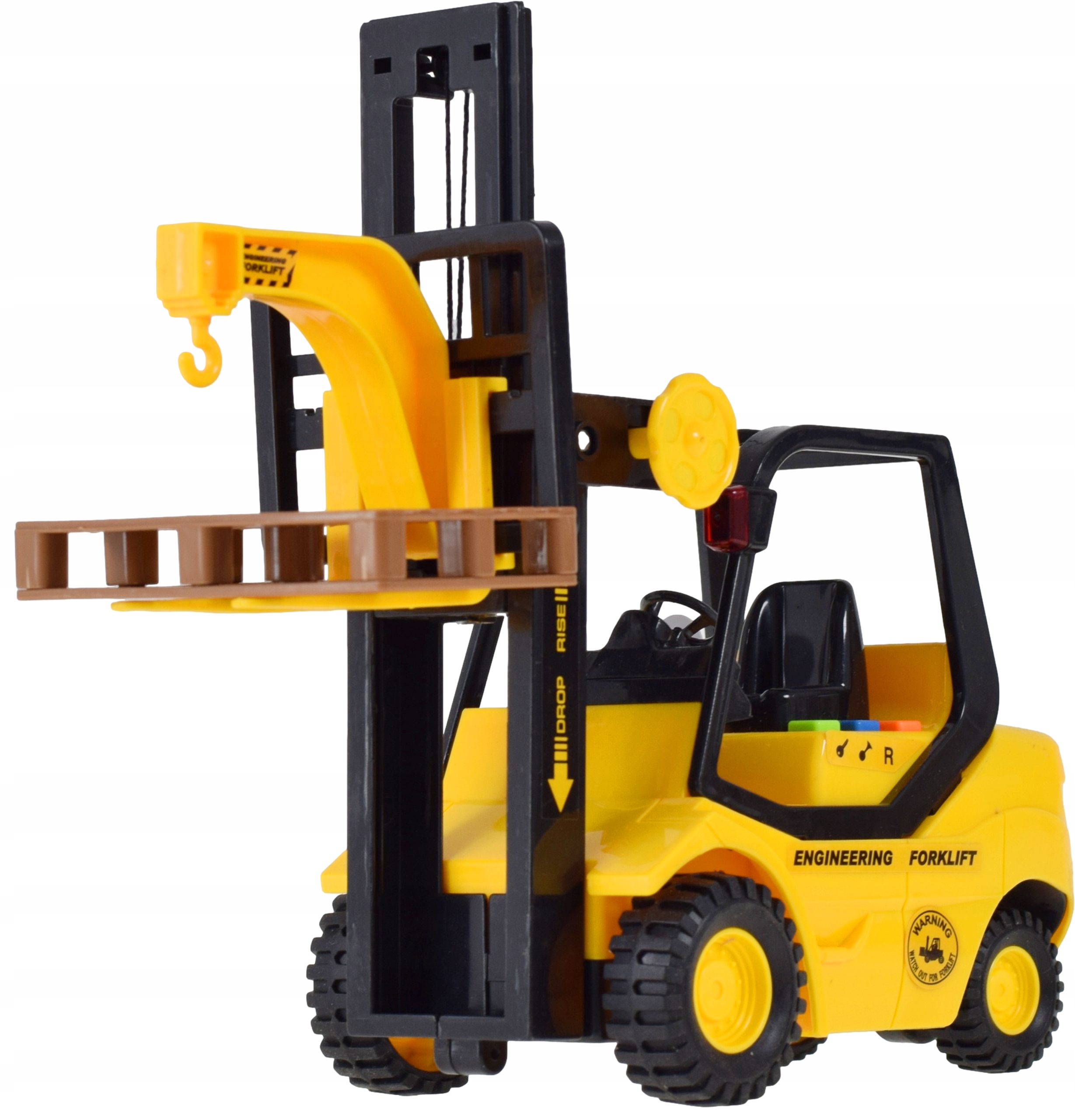WÓZEK WIDŁOWY ZABAWKA DŹWIG Z HAKIEM Z NACIĄGIEM POJAZD BUDOWLANY NABATERIE