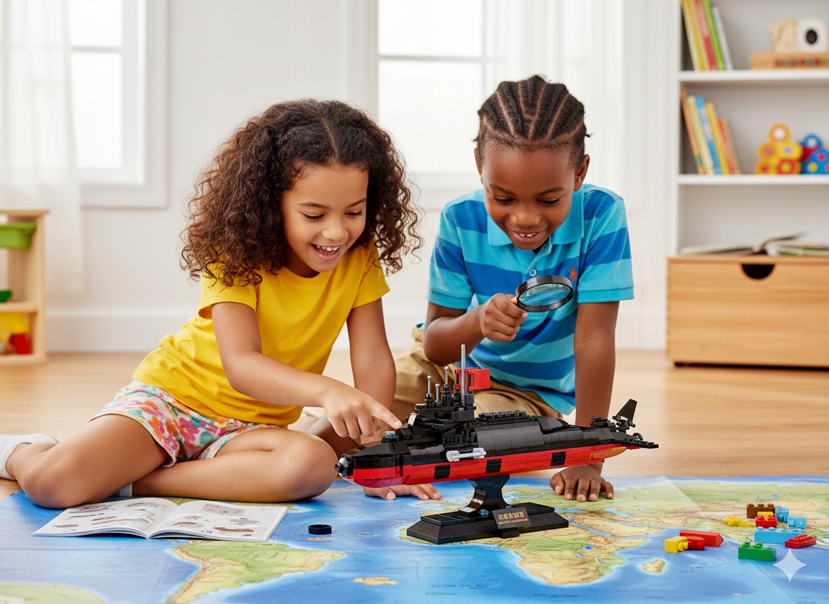 KLOCKI KONSTRUKCYJNE ŁÓDŹ STRATEGICZNY OKRĘT PODWODNY MODEL DLA DZIECI 389