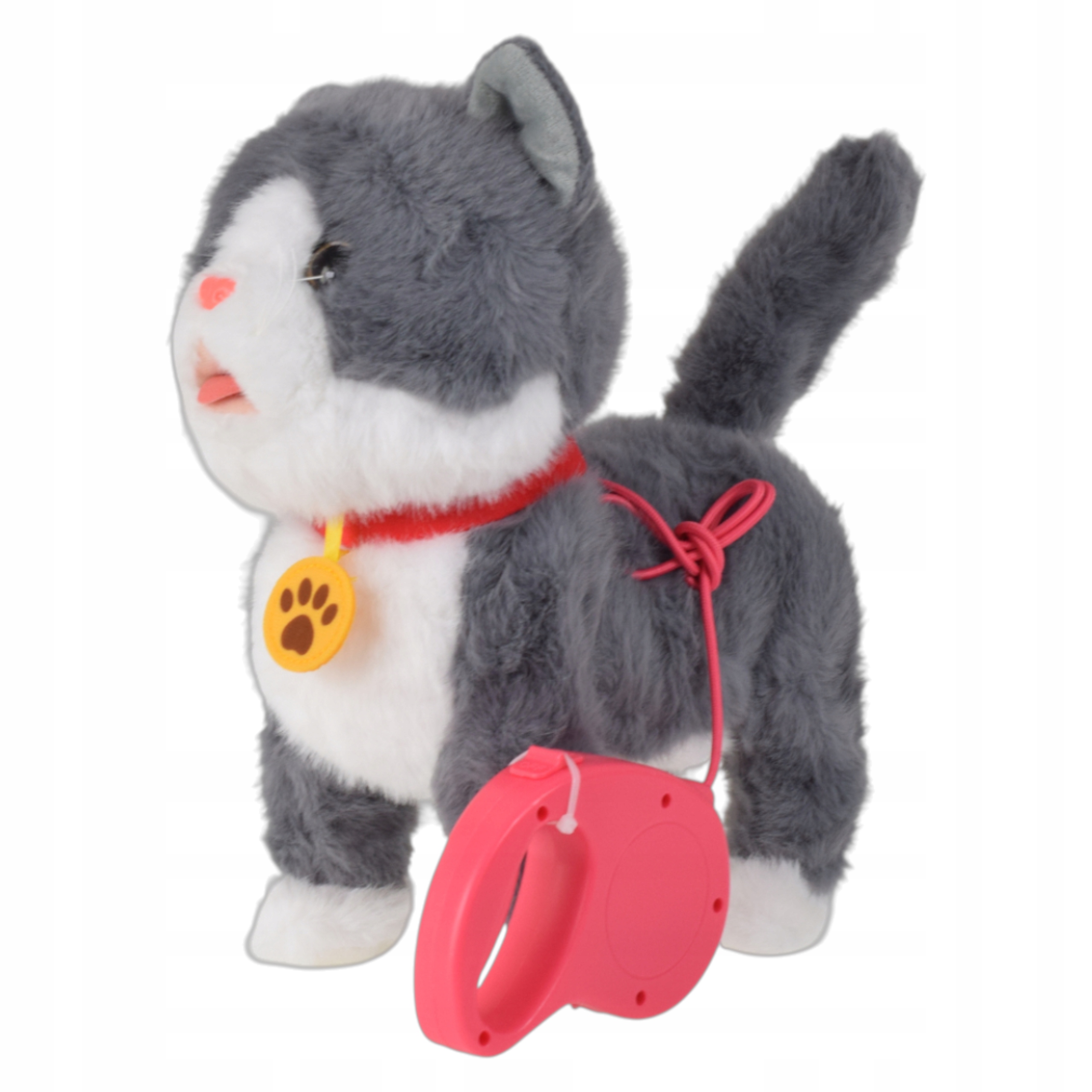 Kotek interaktywny pluszowy na smyczy akumulator USB funkcje dźwięk ruch