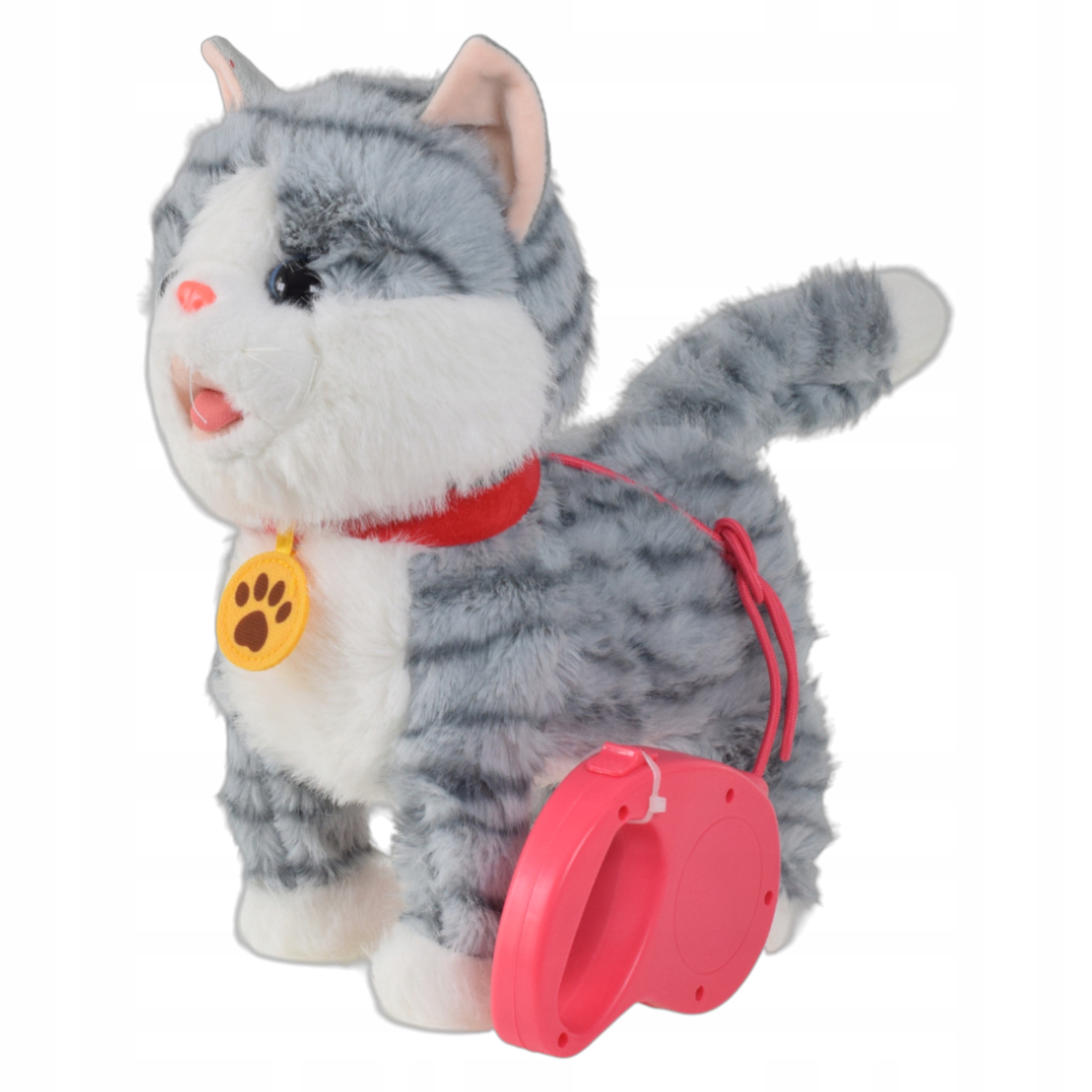 Kotek interaktywny pluszowy na smyczy akumulator USB funkcje dźwięk ruch