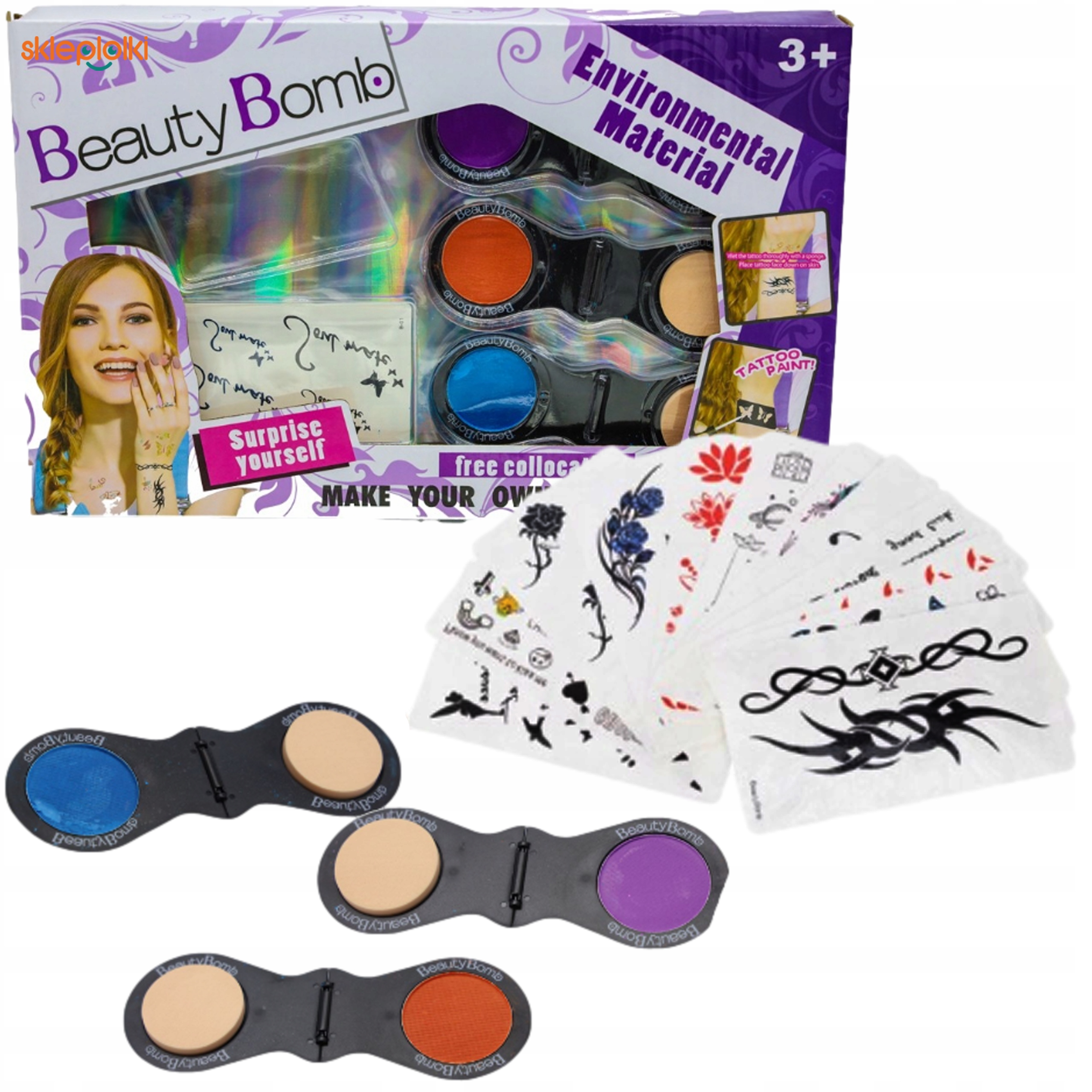 Zestaw koloryzującej kredy do włosów dla dzieci + arkusz tatuaży zmywalnych