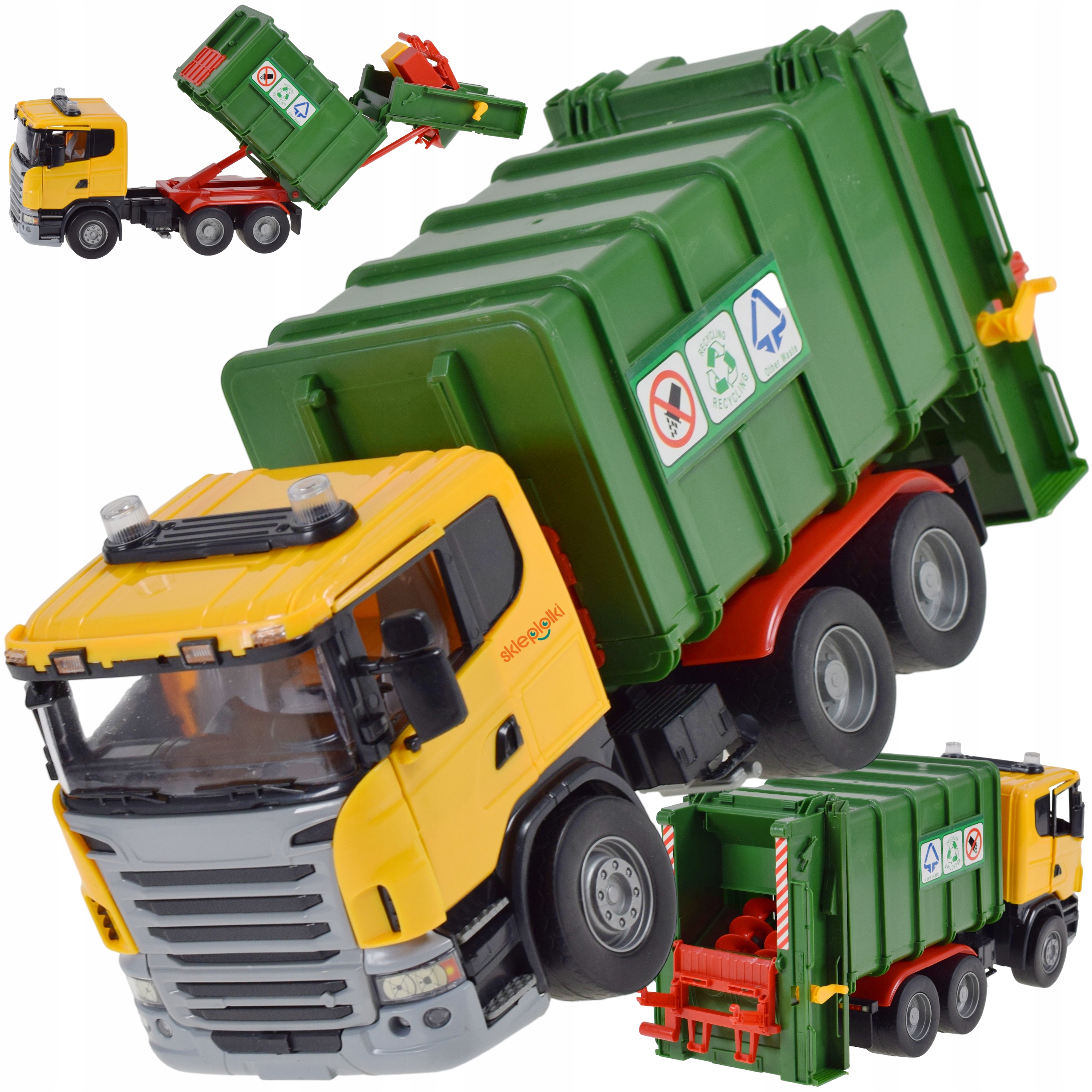 AUTO SAMOCHÓD DUŻA ŚMIECIARA NAPĘD RUCHOME ELEMENTY KLAPA DRZWI DLA DZIECI