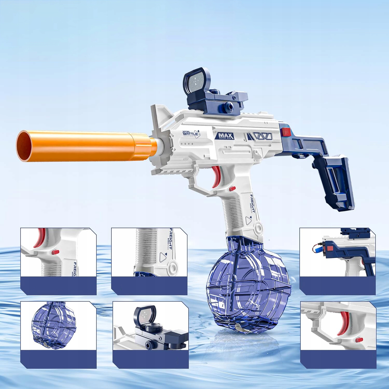 PISTOLET NA WODĘ ELEKTRYCZNY MIOTACZ DLA DZIECI SIKAWKA KARABIN AUTOMAT