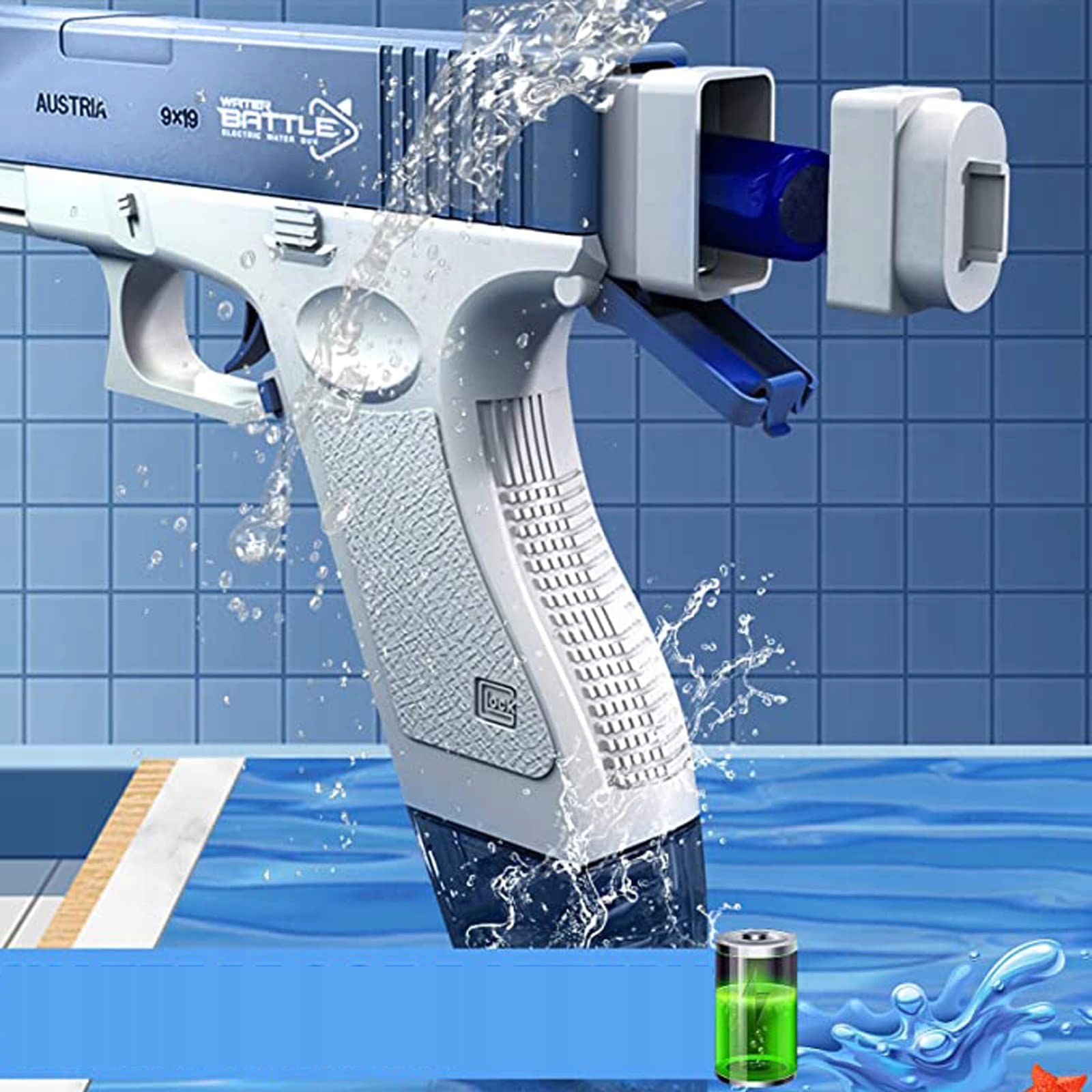 ELEKTRYCZNY AUTOMATYCZNY PISTOLET NA WODĘ DWA MAGAZYNKI GLOCK KARABIN