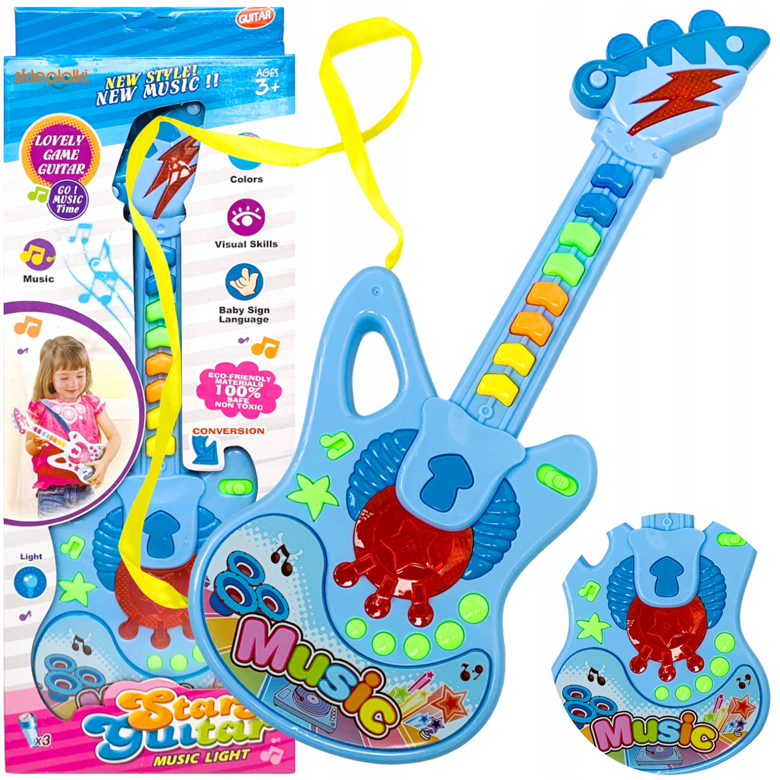 Interaktywna gitara muzyczna zabawka dla dzieci świeci melodie 8klawiszy
