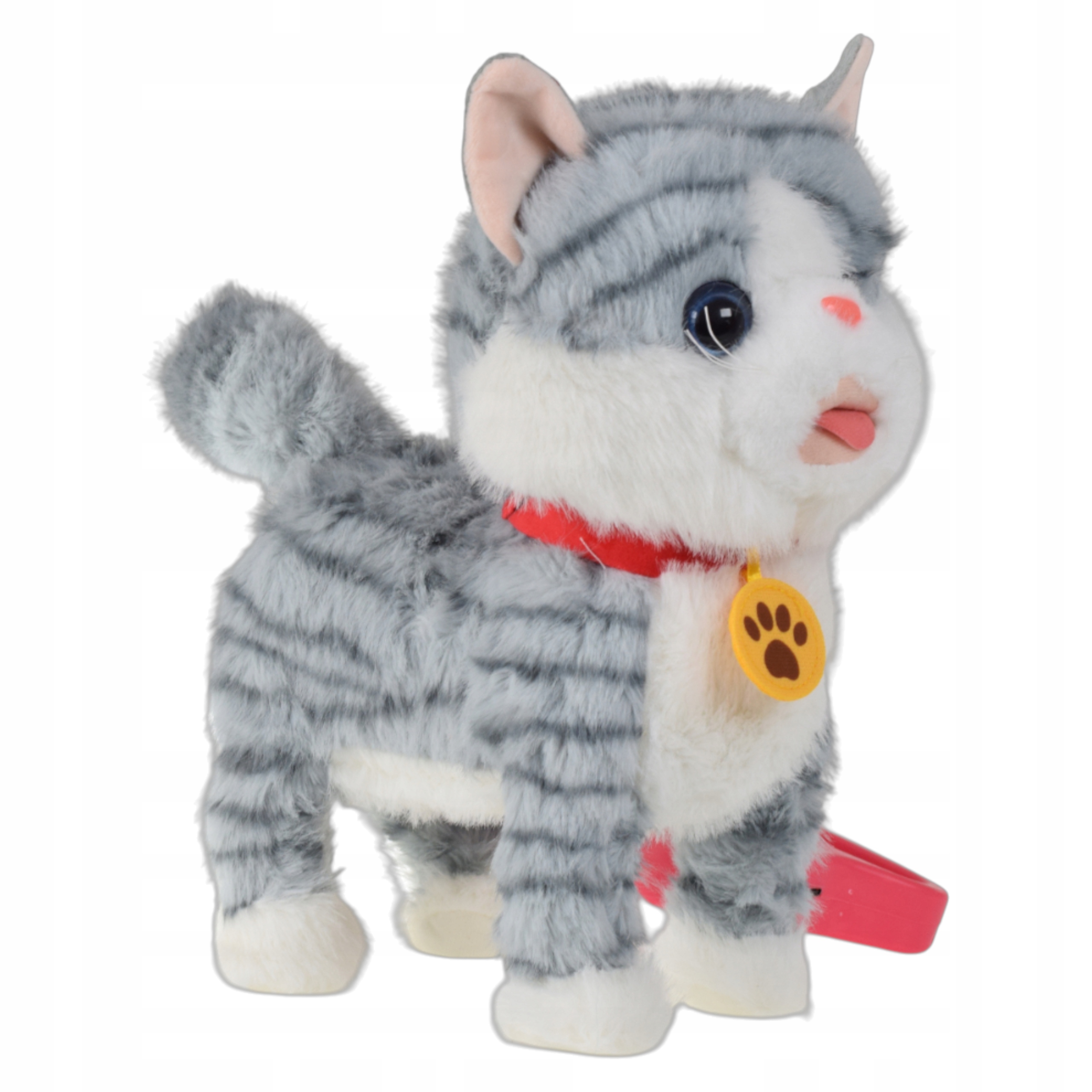 Kotek interaktywny pluszowy na smyczy akumulator USB funkcje dźwięk ruch