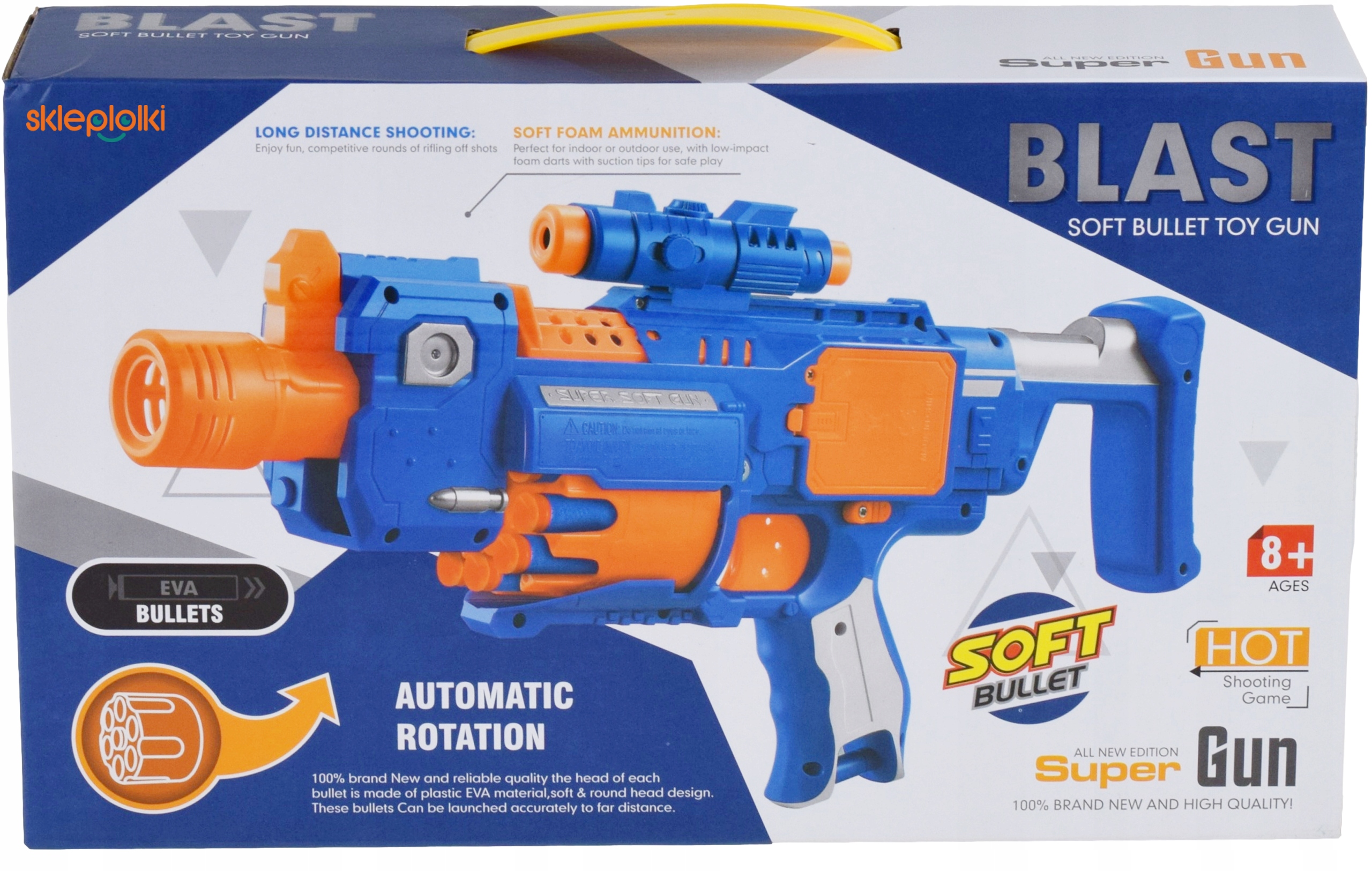 AUTOMATYCZNY BLASTER PISTOLET NASTRZAŁKI EVA Z MAGAZYNKIEM WYRZUTNIA PIANKI