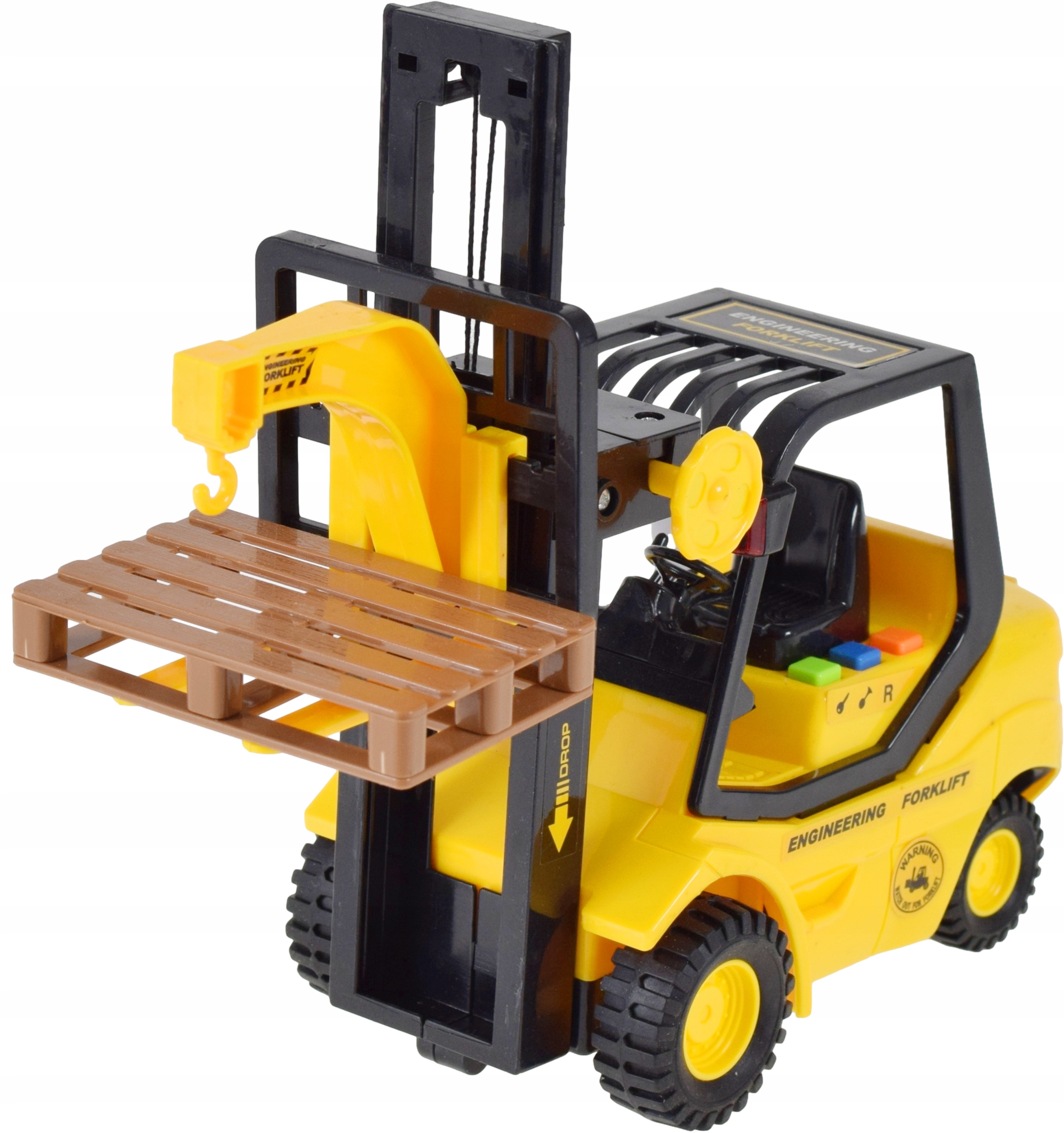 WÓZEK WIDŁOWY ZABAWKA DŹWIG Z HAKIEM Z NACIĄGIEM POJAZD BUDOWLANY NABATERIE