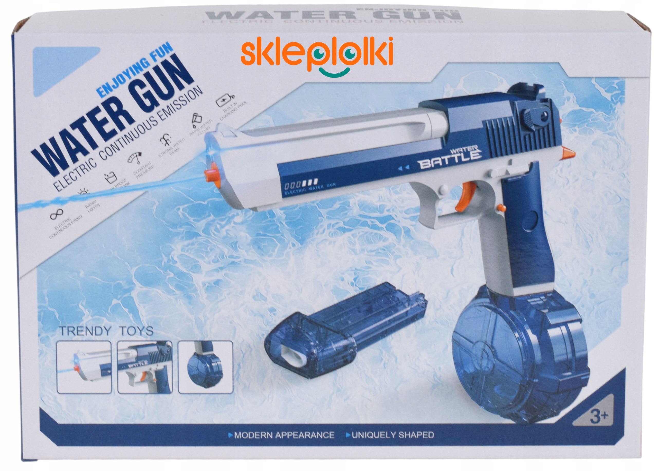 ELEKTRYCZNY AUTOMAT PISTOLET NA WODĘ DWA MAGAZYNKI AKU USB DLA DZIECI