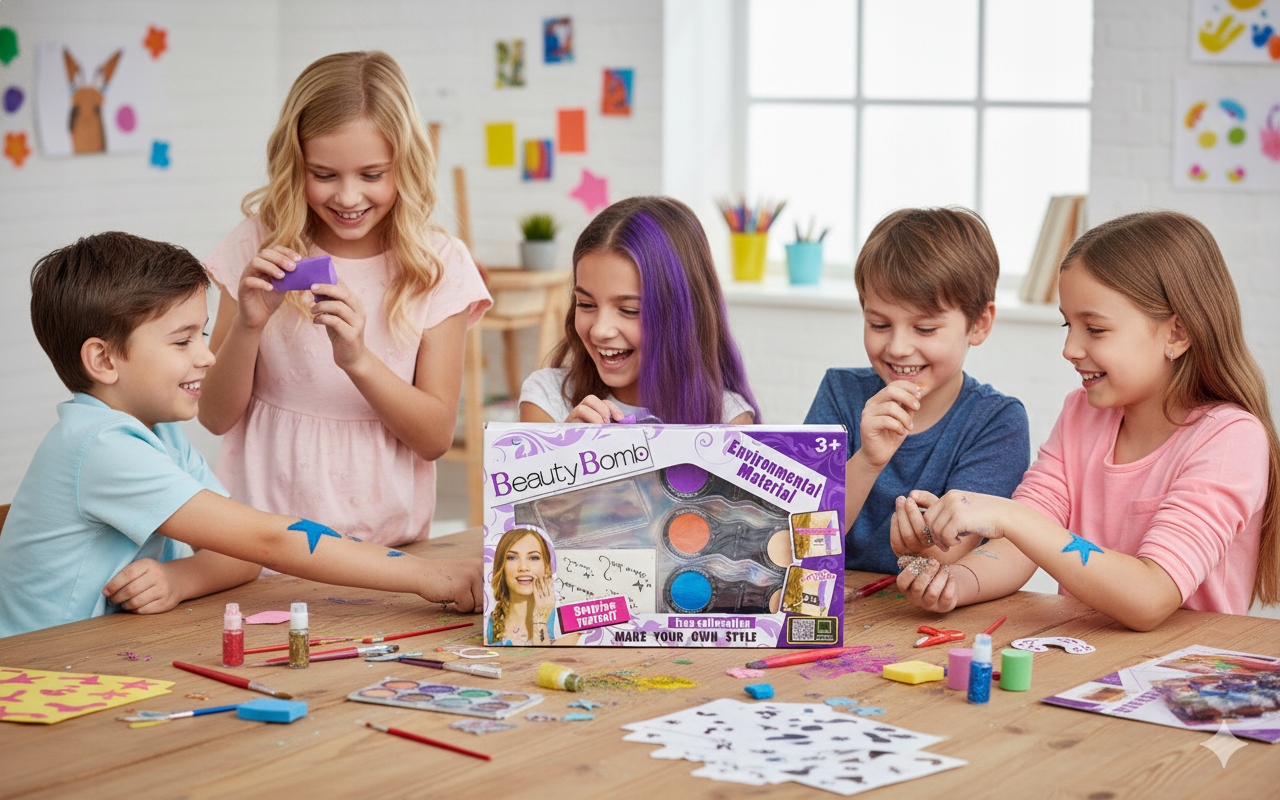 Zestaw koloryzującej kredy do włosów dla dzieci + arkusz tatuaży zmywalnych