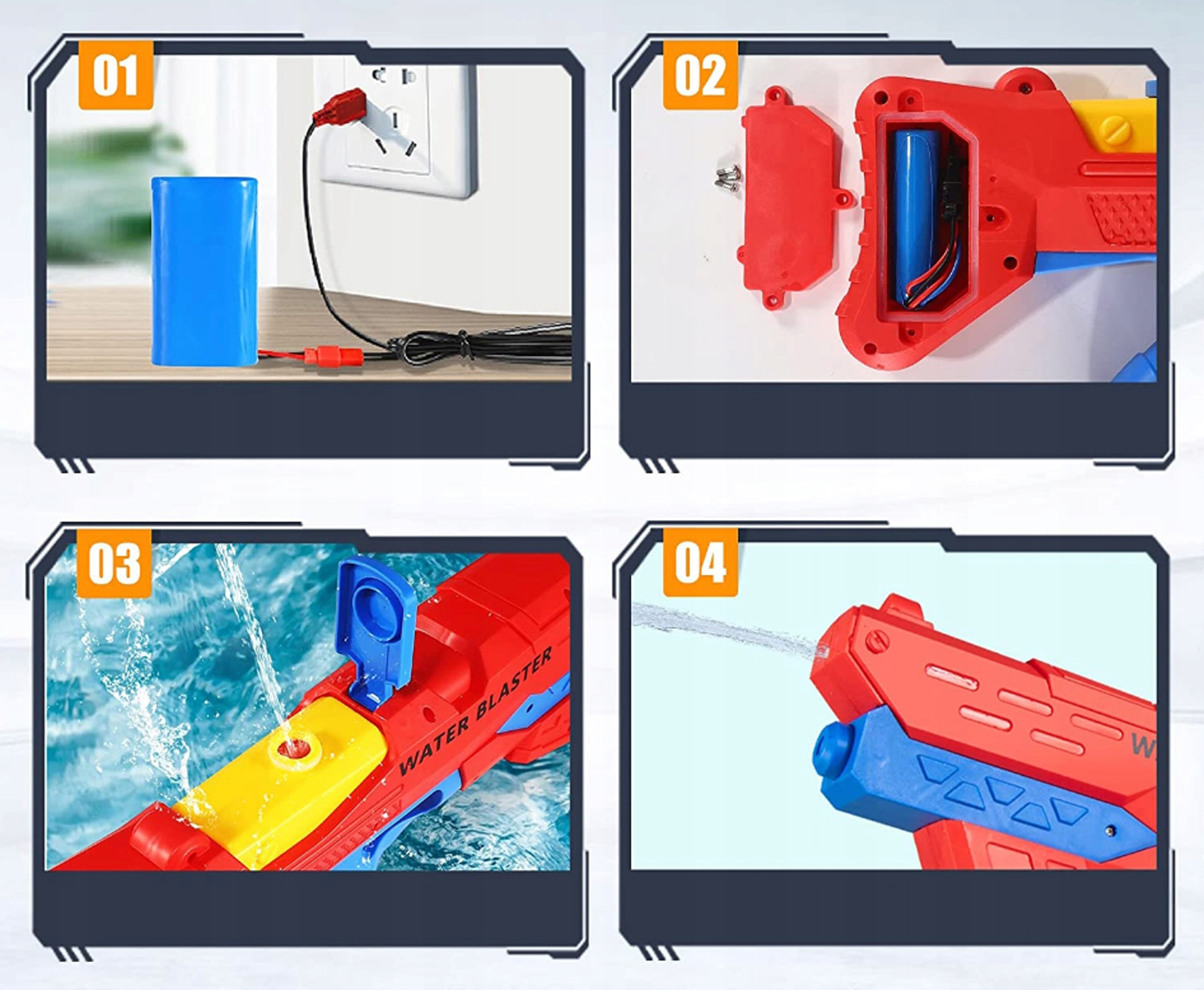 PISTOLET NA WODĘ ELEKTRYCZNY MIOTACZ DLA DZIECI ładowanie USB zasięg