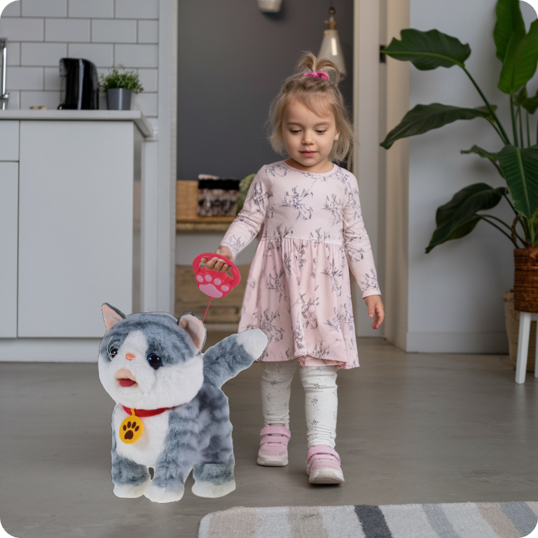 INTERAKTYWNY KOT KOTEK NA SMYCZY ZABAWKA MIAUCZY CHODZI GRA NA PREZENT