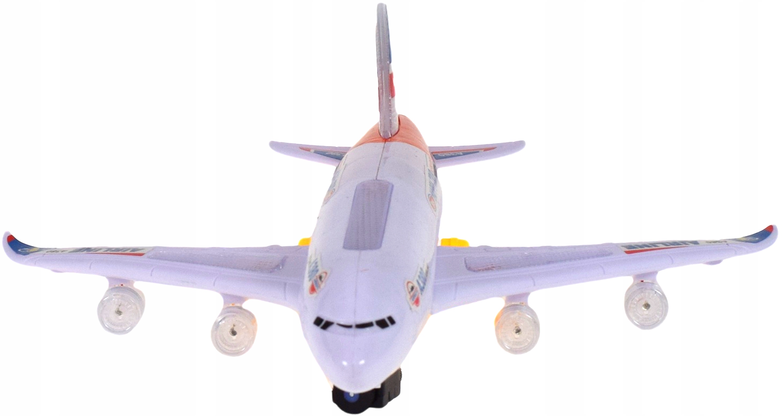 Interaktywny samolot pasażerski gra, świeci, jeździ, dźwięk i światła LED