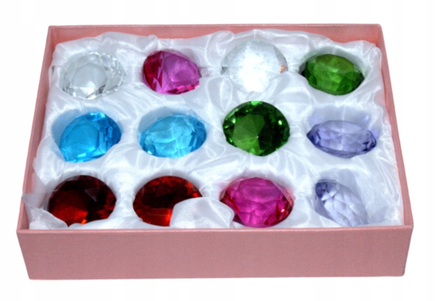 Kryształki dekoracyjne szklane zestaw 12szt średnica 5cm różnokolorowe