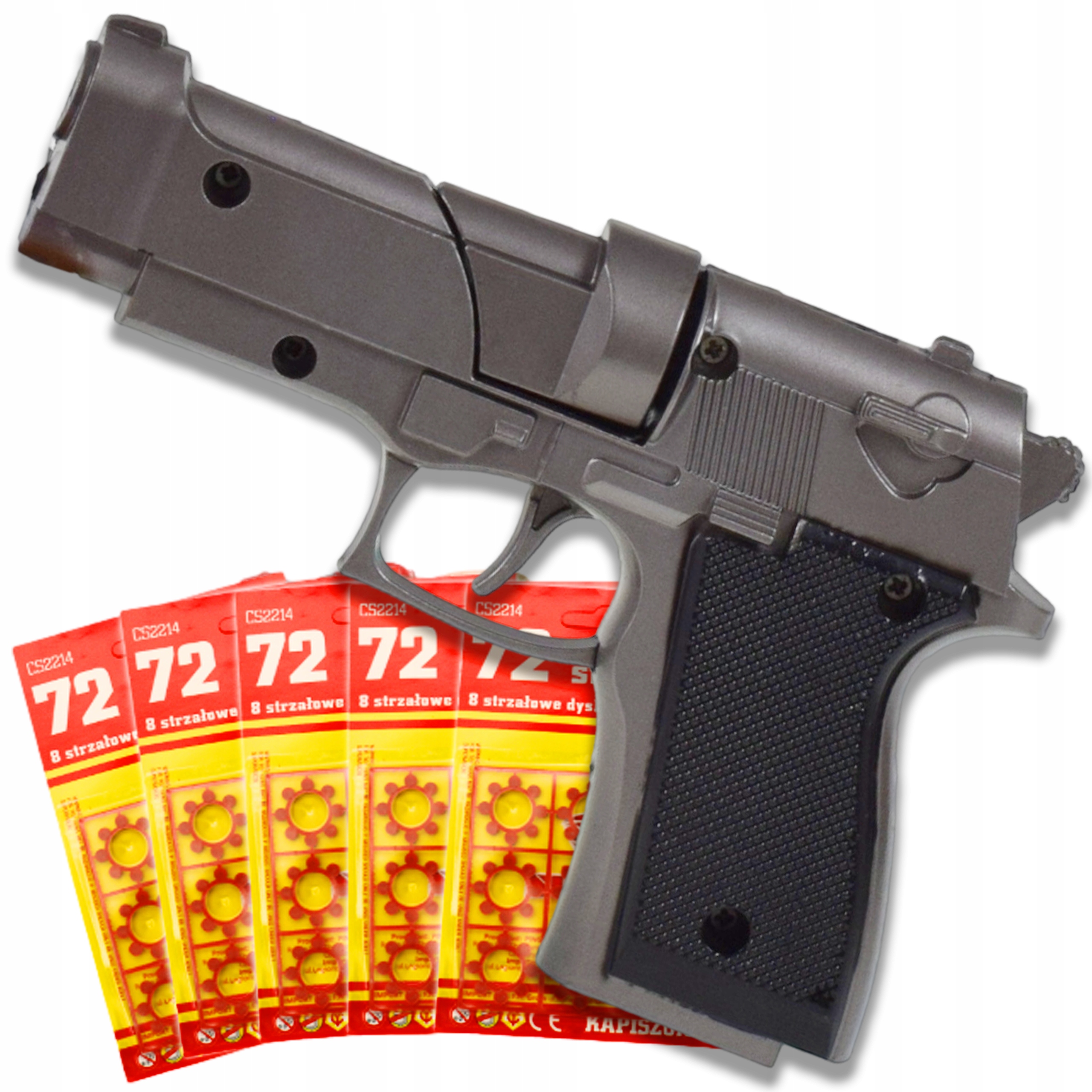 PISTOLET NA SPŁONKĘ KAPISZONY 5x72szt METALOWY REWOLWER DLA DZIECI GRATIS