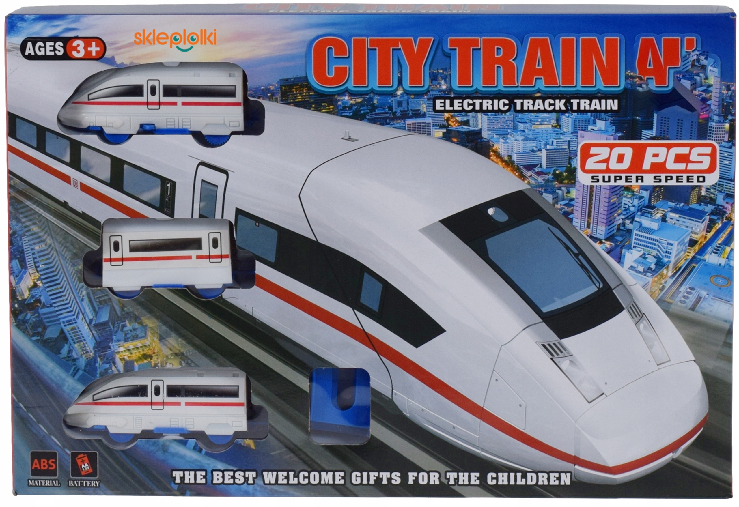 Zabawka pociąg tory z zestawem znaków kolejowych i akcesoriami na baterie