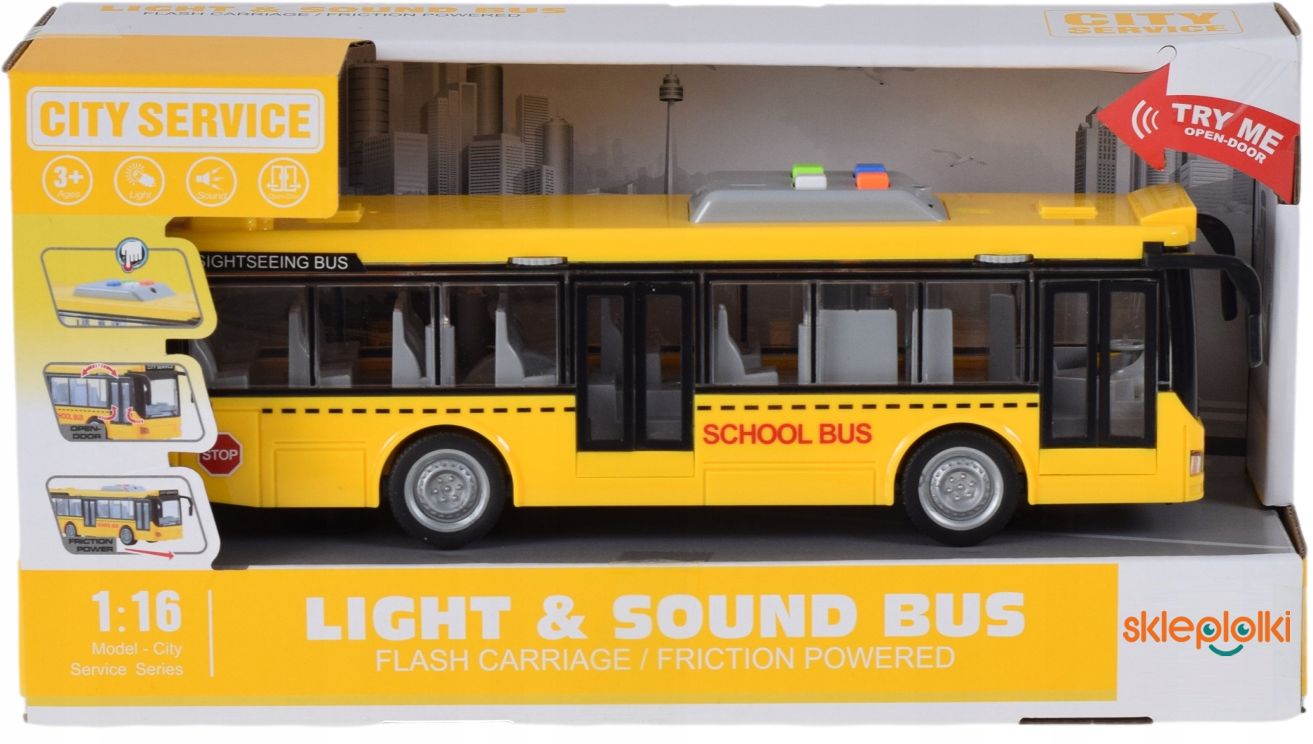 AUTOBUS SZKOLNY CITYBUS MIEJSKI NA BATERIE POJAZD BUS ZABAWKA DLA DZIECI