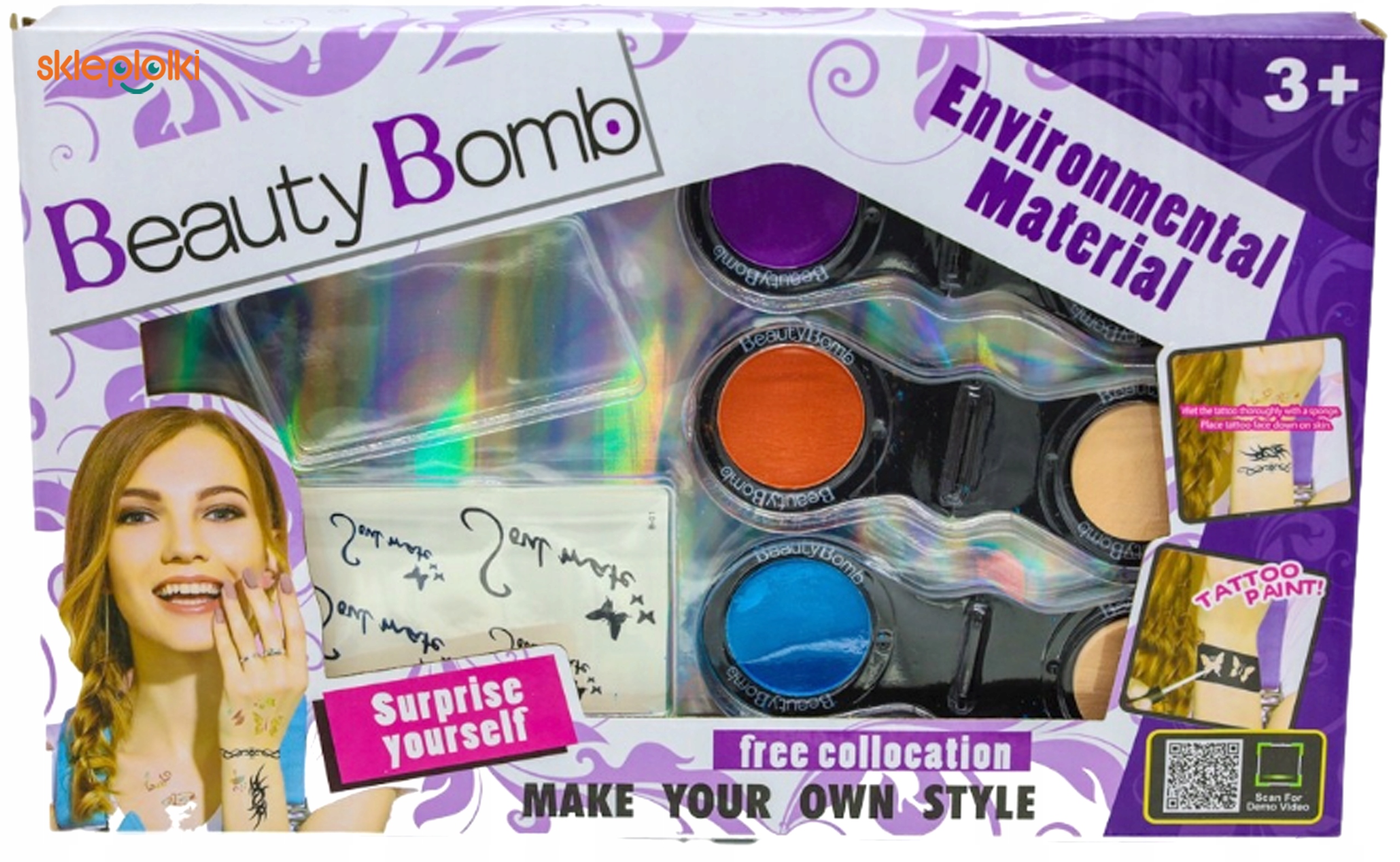 Zestaw koloryzującej kredy do włosów dla dzieci + arkusz tatuaży zmywalnych