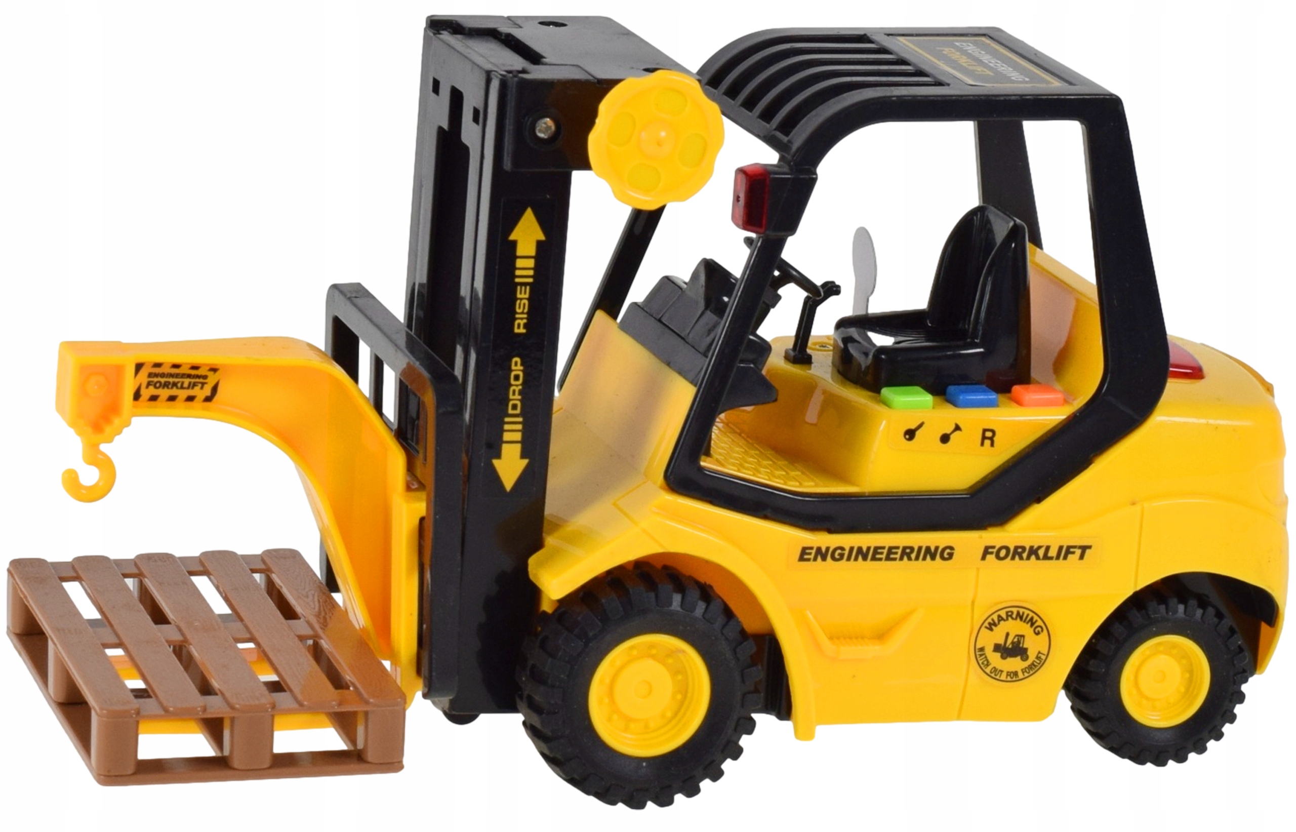 WÓZEK WIDŁOWY ZABAWKA DŹWIG Z HAKIEM Z NACIĄGIEM POJAZD BUDOWLANY NABATERIE