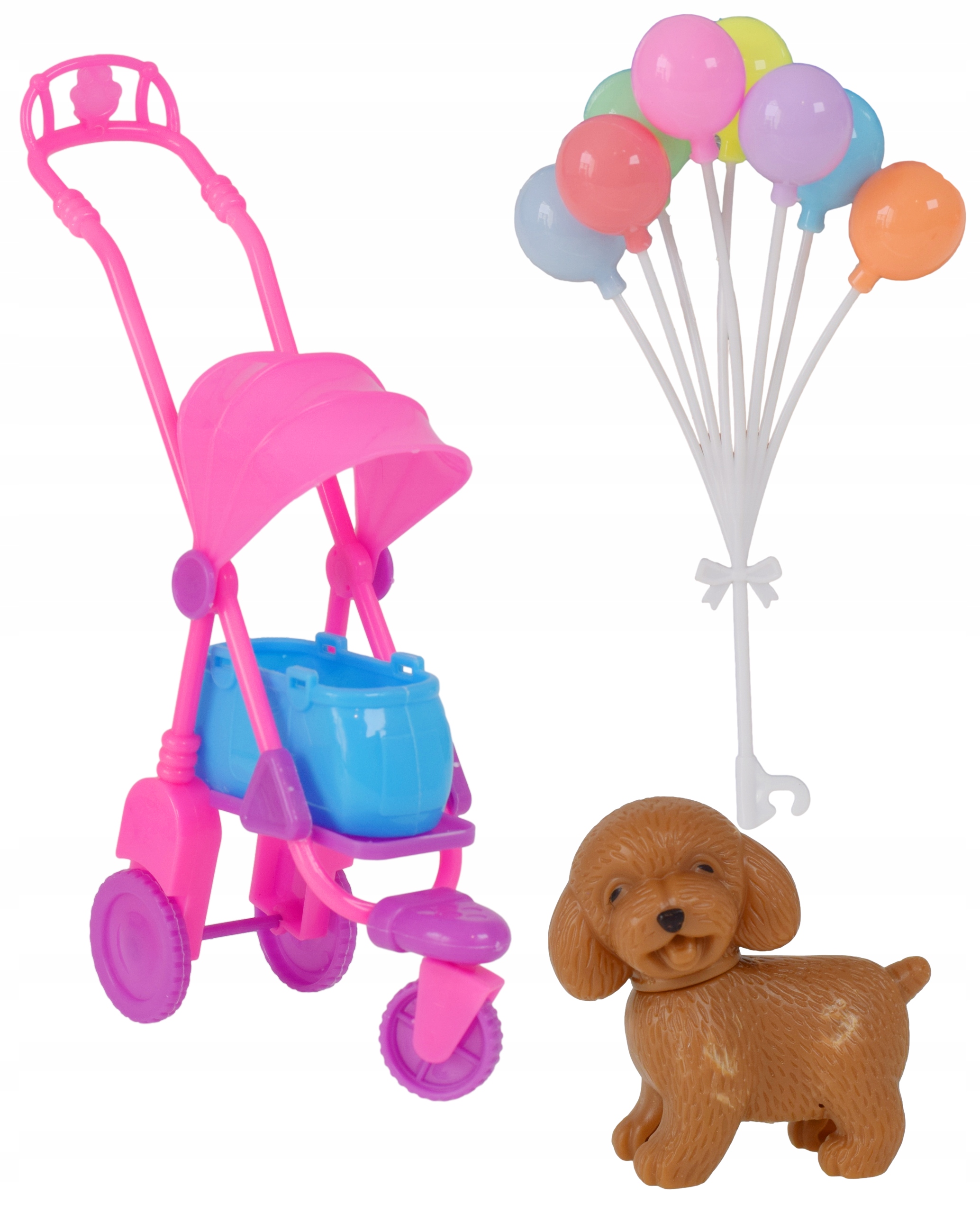 Lalka ze spacerówką i pieskiem zestaw spacer w wózku z pupilami dla dzieci