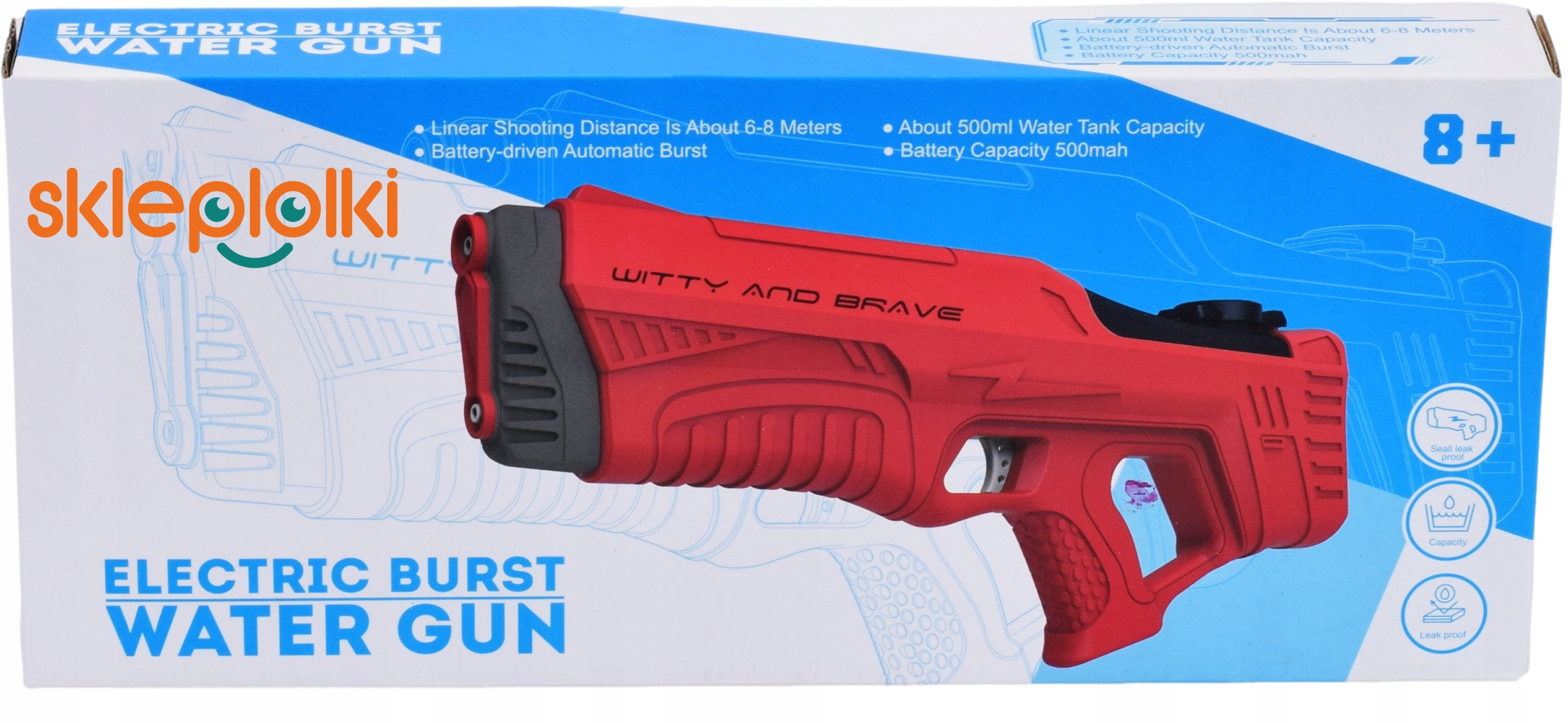 PISTOLET NA WODĘ ELEKTRYCZNY MIOTACZ DLA DZIECI ładowanie USB zasięg