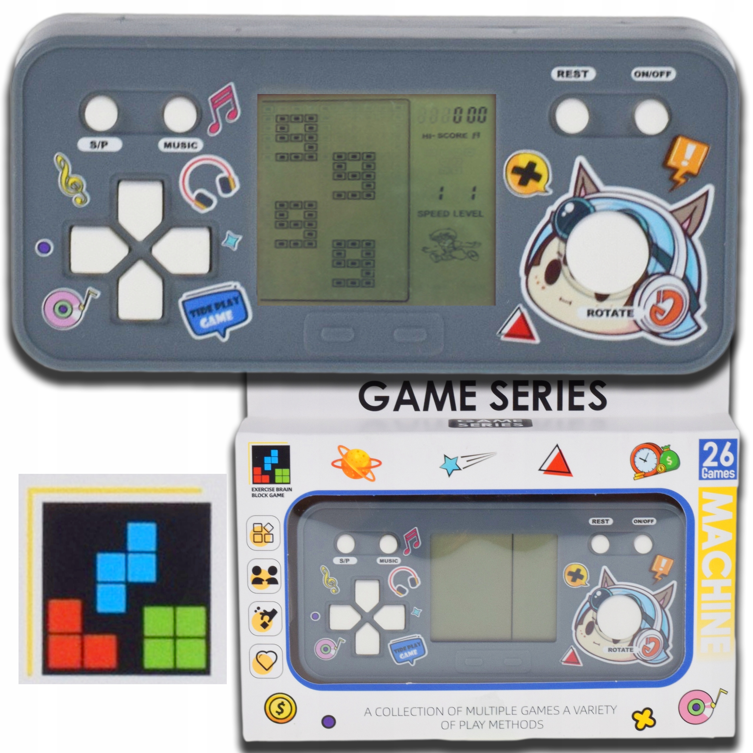 ELEKTRONICZNA GRA RETRO PRZENOŚNA MINI KONSOLA TETRIS DLA DZIECI NA BATERIE