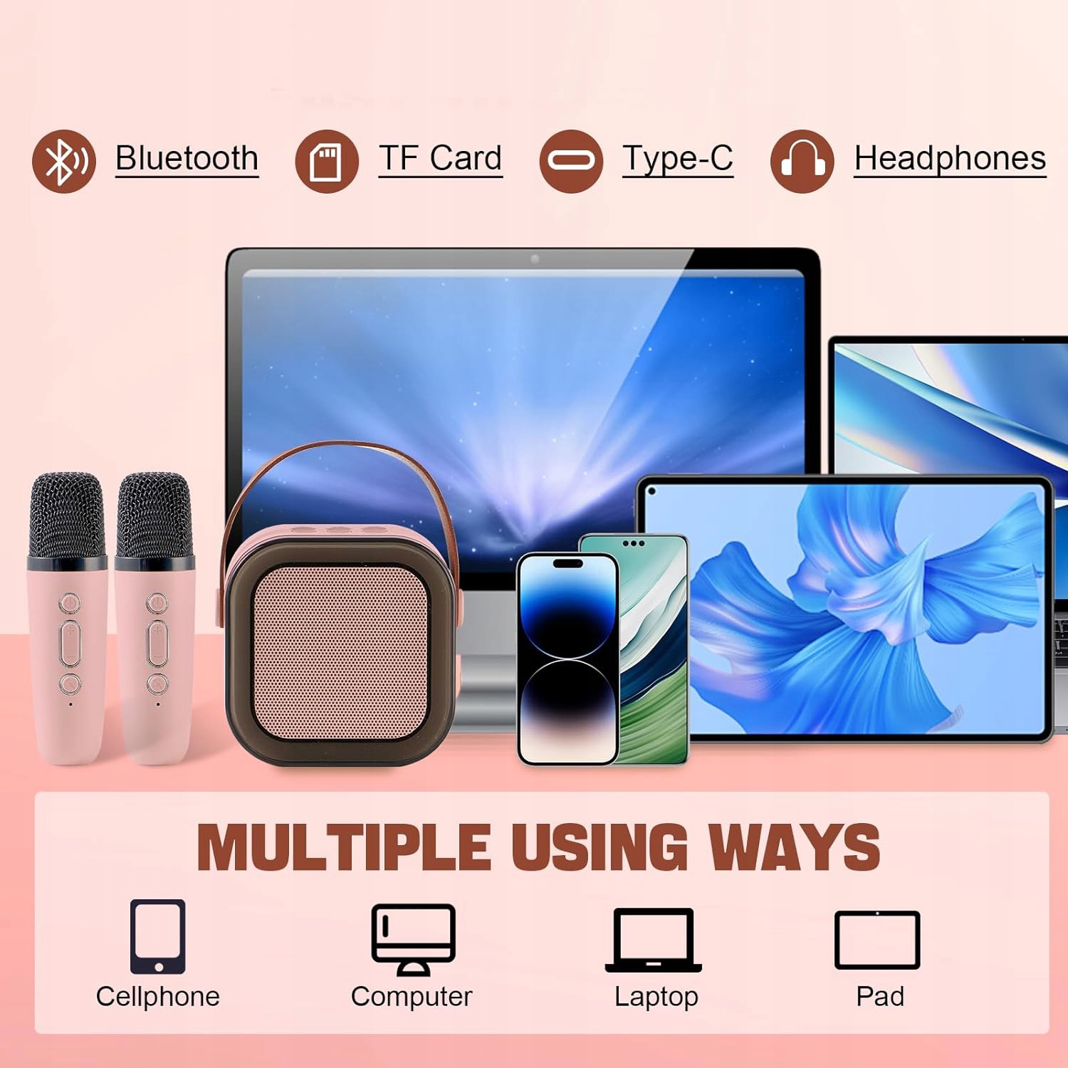 ZESTAW KARAOKE GŁOŚNIK BEZPRZEWODOWY DWA MIKROFONY BT KOLORY PRZENOŚNY RGB