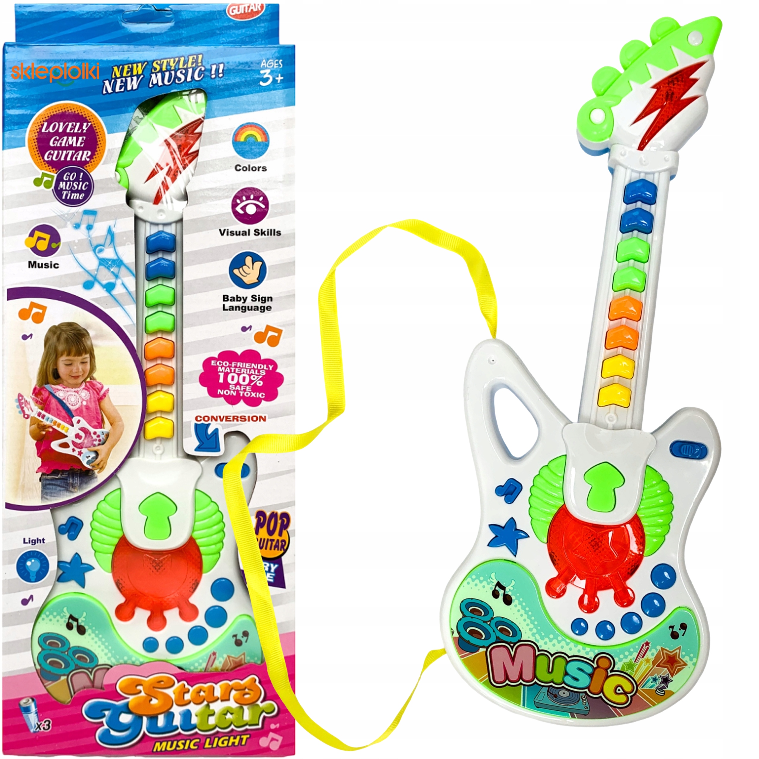 Interaktywna gitara muzyczna zabawka dla dzieci świeci melodie 8klawiszy