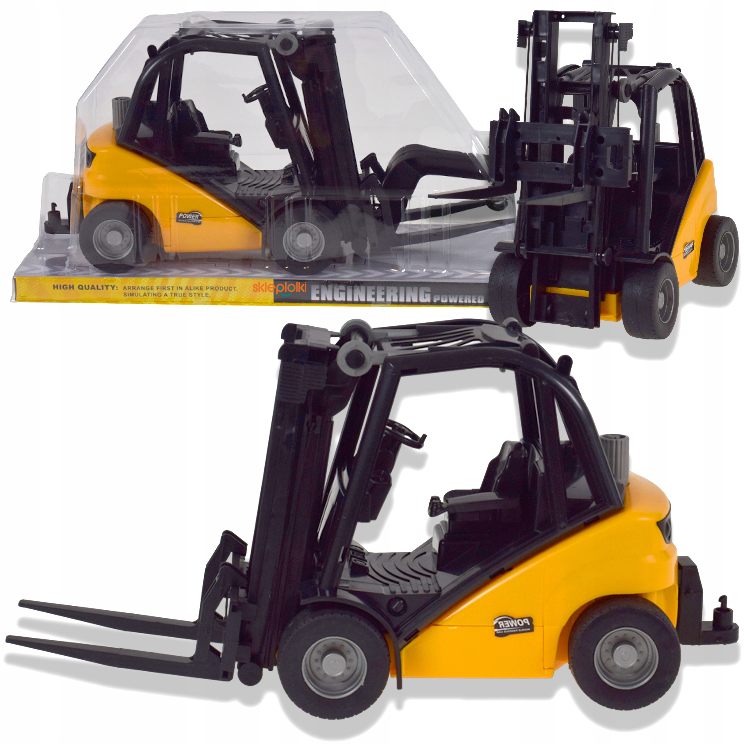 Duży wózek widłowy z ruchomymi elementami dźwigiem realistyczny model auto