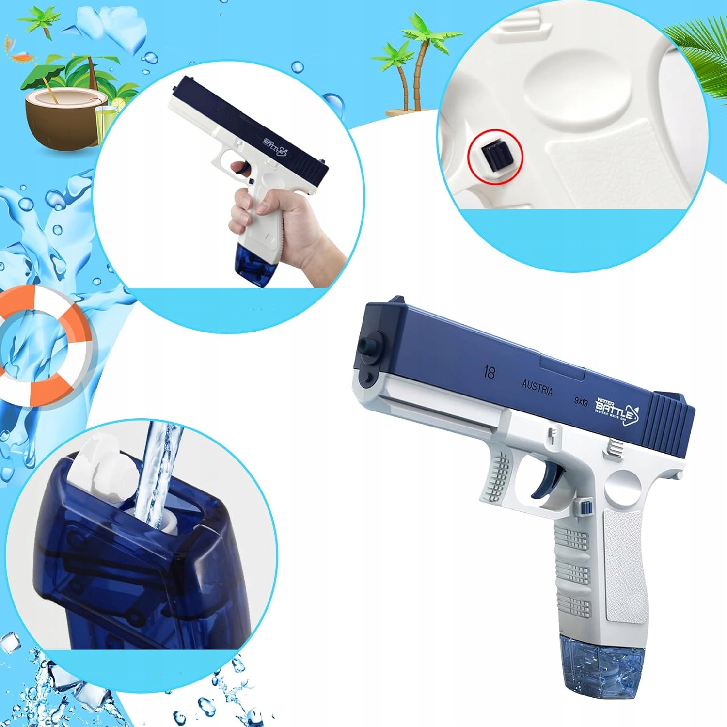 ELEKTRYCZNY AUTOMATYCZNY PISTOLET NA WODĘ DWA MAGAZYNKI GLOCK KARABIN