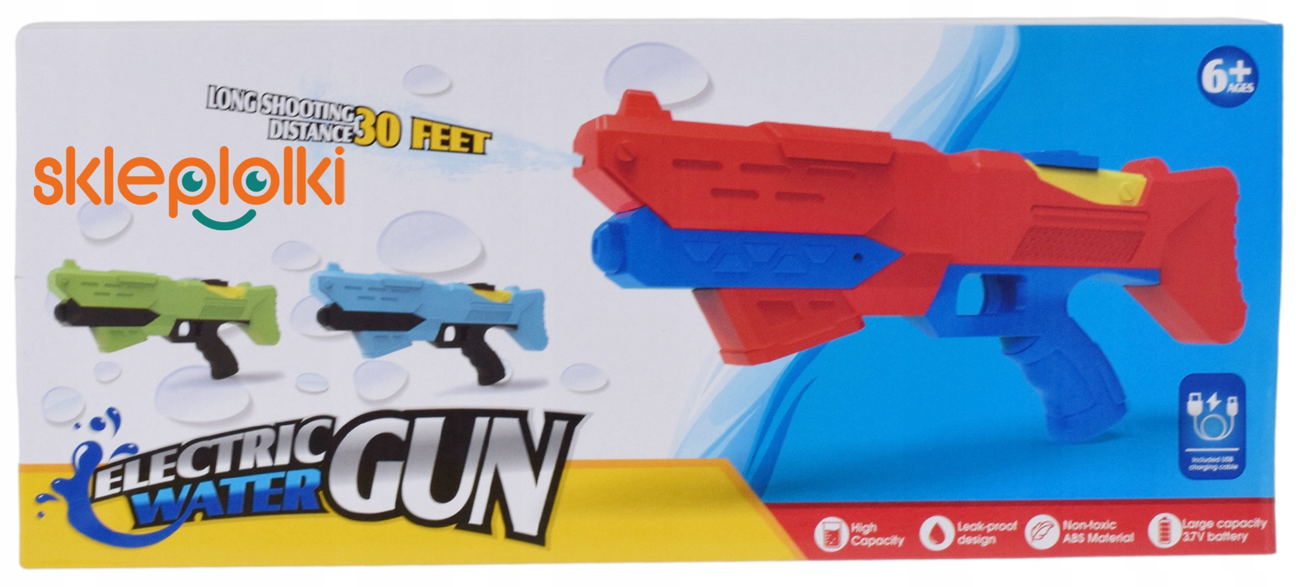 PISTOLET NA WODĘ ELEKTRYCZNY MIOTACZ DLA DZIECI ŁADOWANIE USB DUŻY ZASIĘG