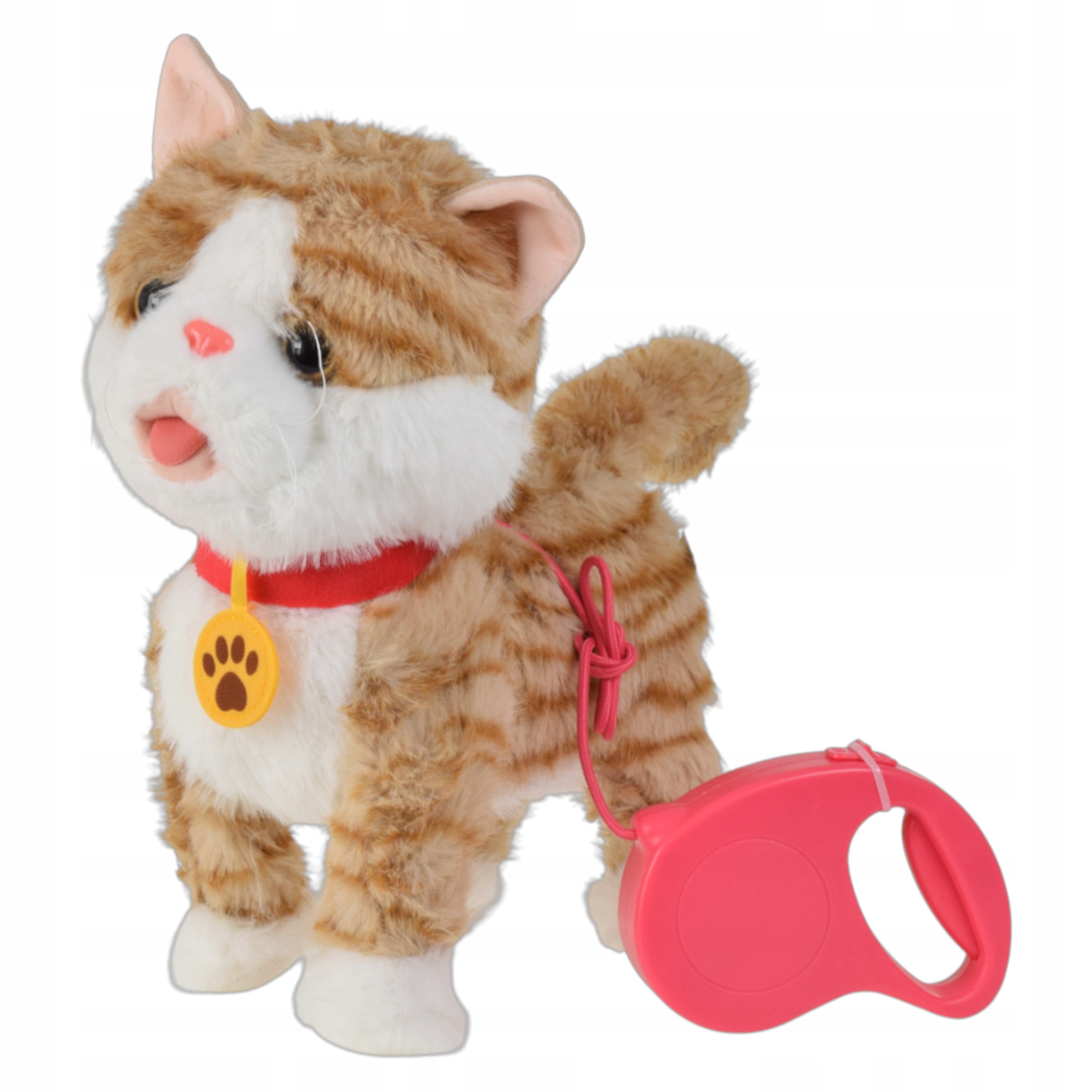 Kotek interaktywny pluszowy na smyczy akumulator USB funkcje dźwięk ruch