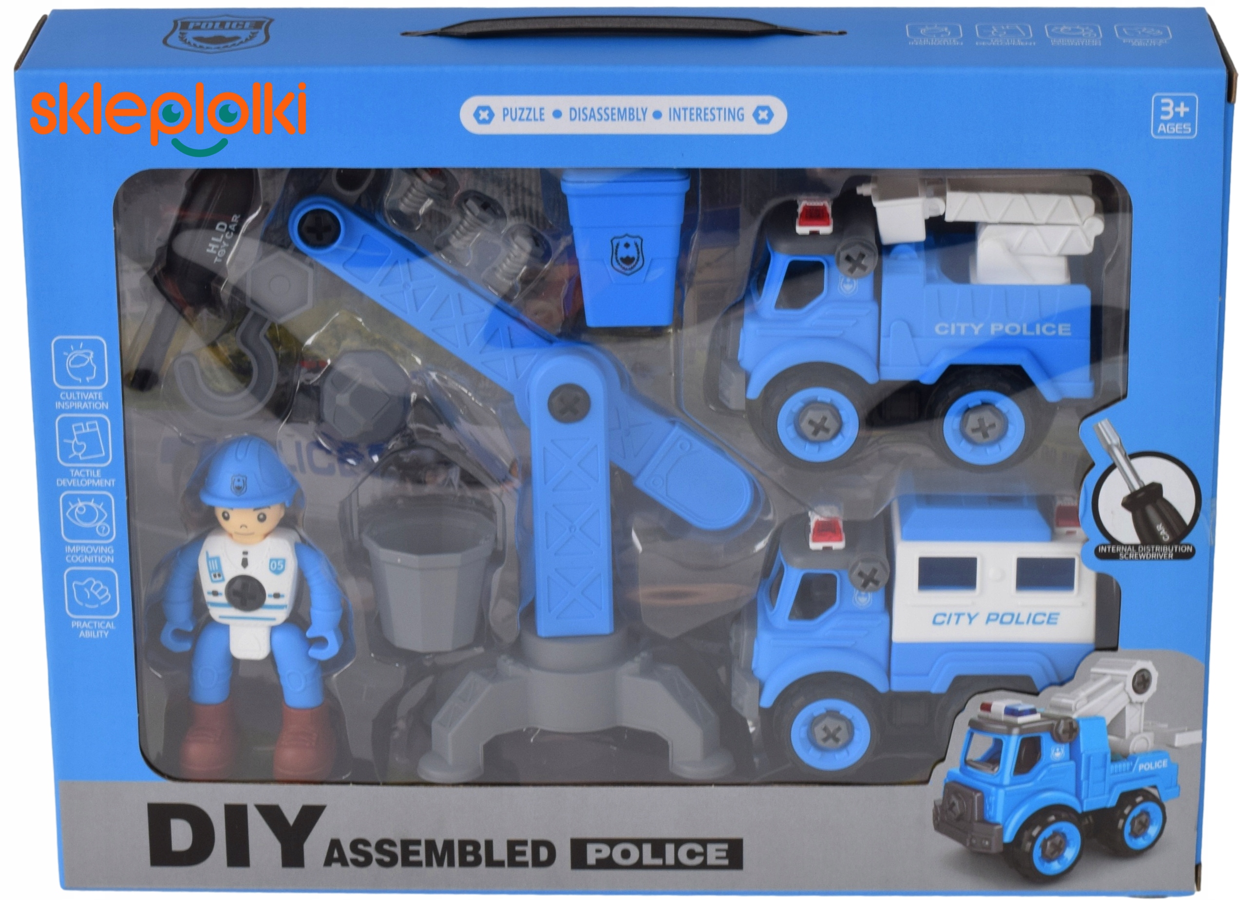 Zabawki edukacyjne Zestaw pojazdy policyjne KONSTRUKCJE do rozkręcania