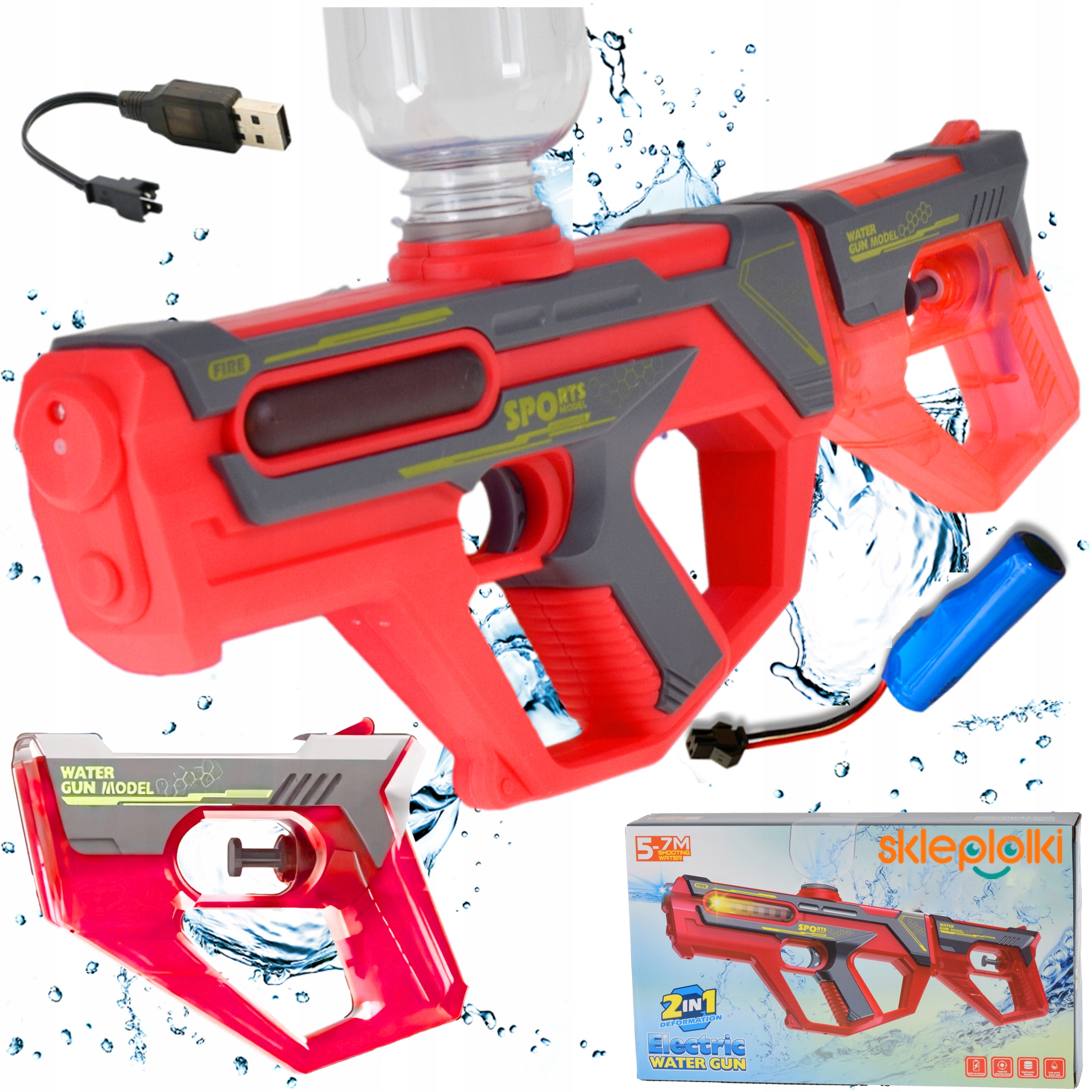 PISTOLET NA WODĘ ELEKTRYCZNY KARABIN MIOTACZ WODY AUTOMAT ARMATKA USB