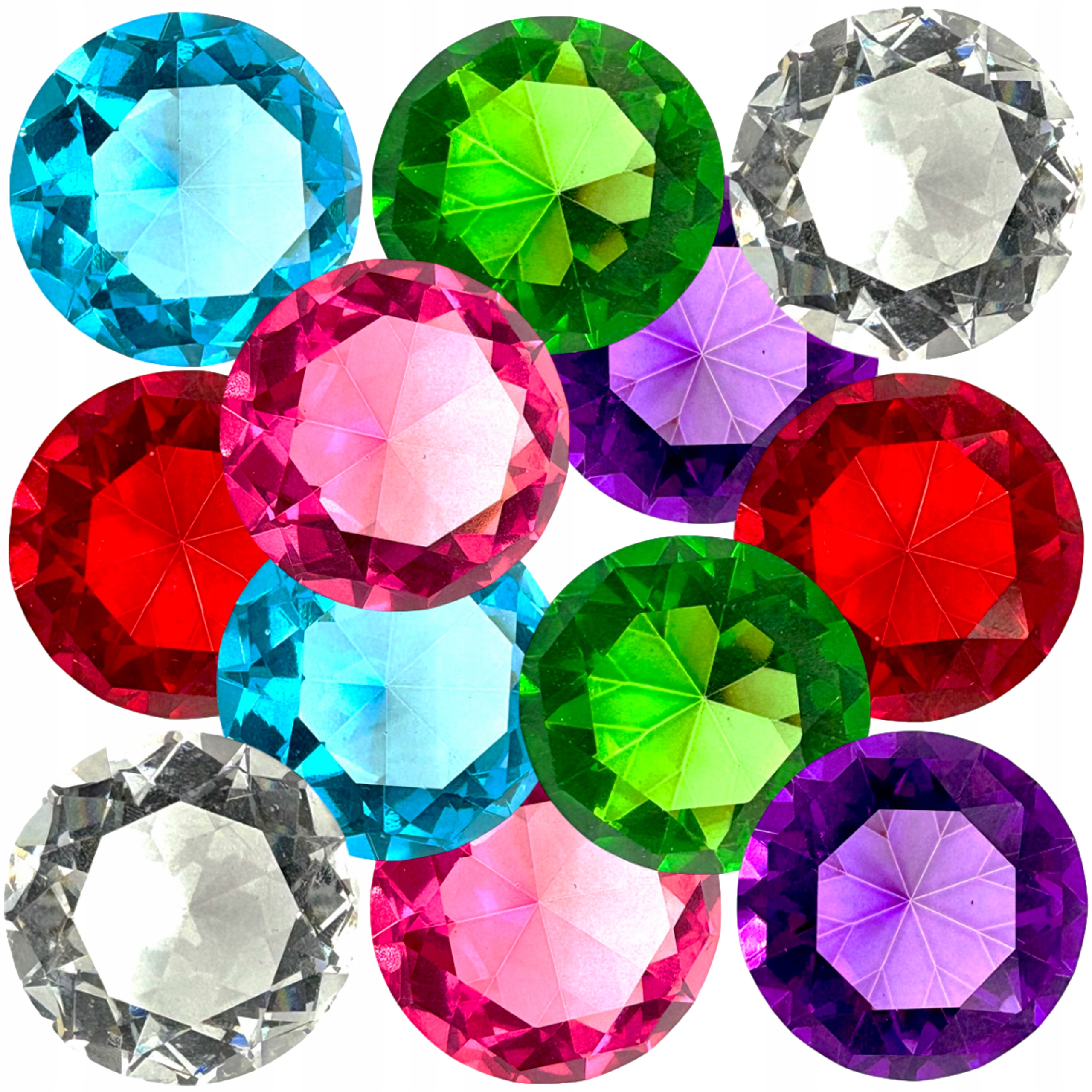Kryształki dekoracyjne szklane zestaw 12szt średnica 5cm różnokolorowe