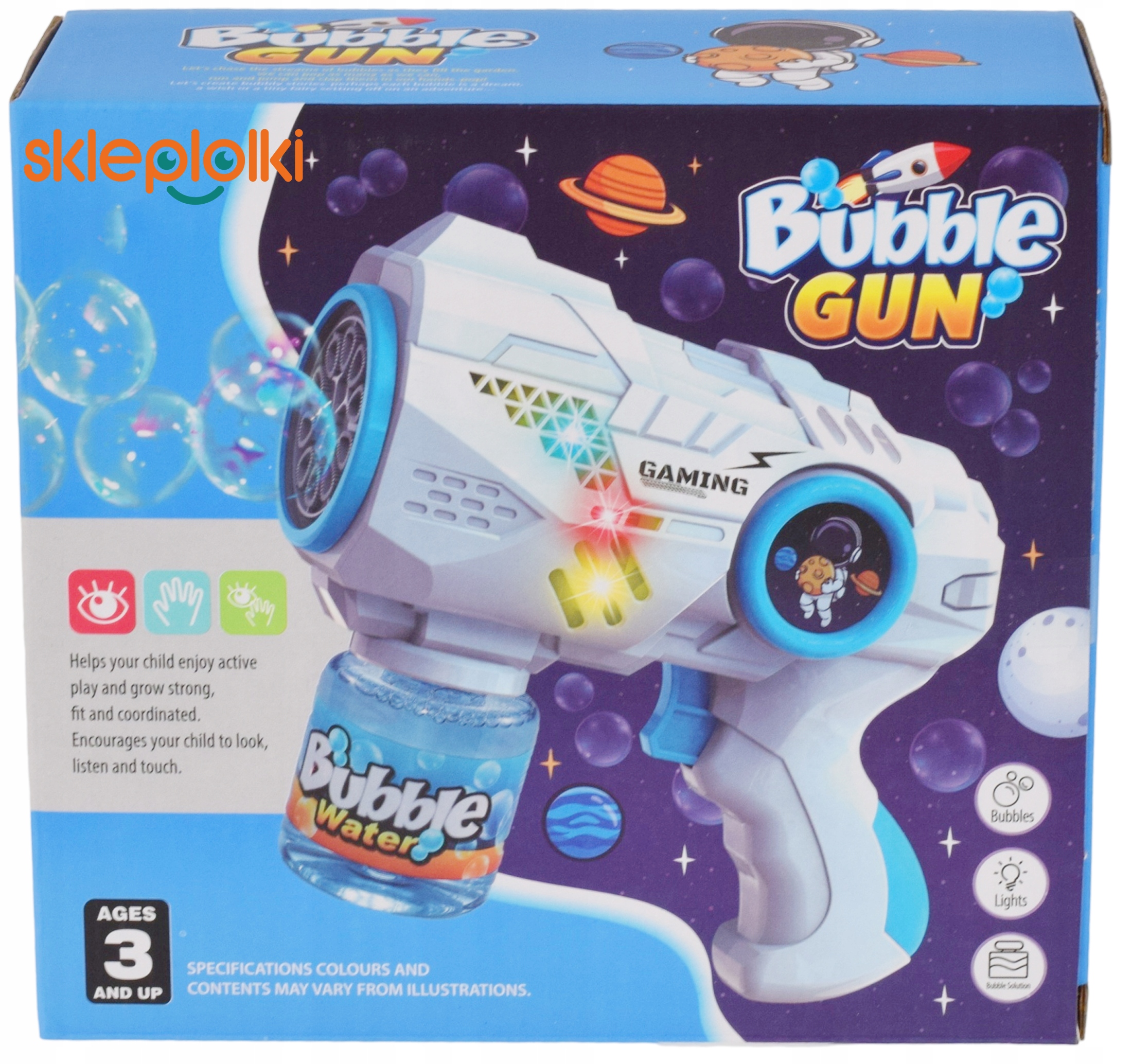 PISTOLET MASZYNKA AUTOMAT DO BANIEK MYDLANYCH ŚWIECI ZABAWKA DLA DZIECI