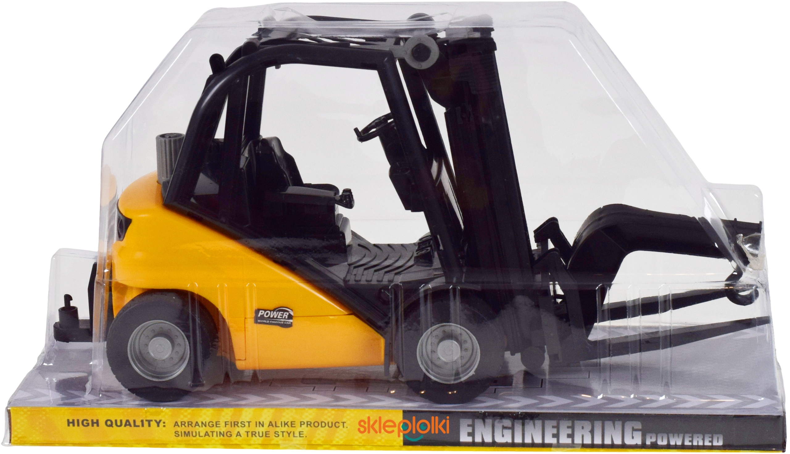 Duży wózek widłowy z ruchomymi elementami dźwigiem realistyczny model auto